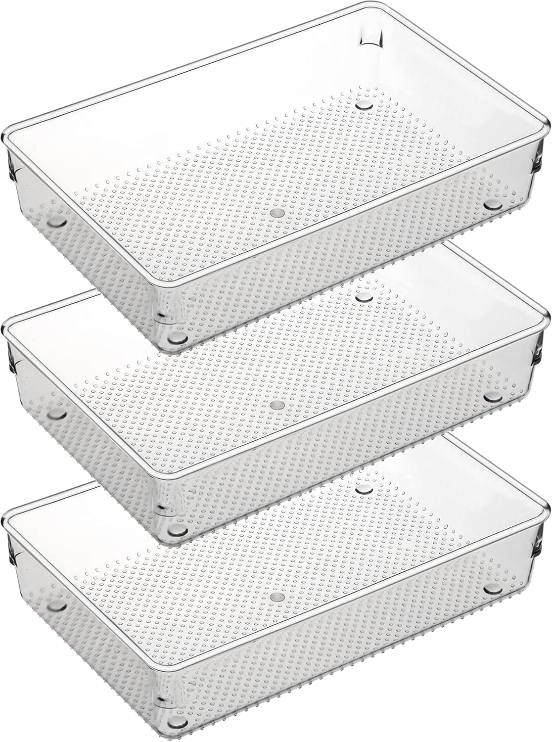 ihomecooker 3 Set Clear Plastic Junk Drawer Organizer Vanity Curlery Utensil Makeups Organizer for Kitchen 6" X9''