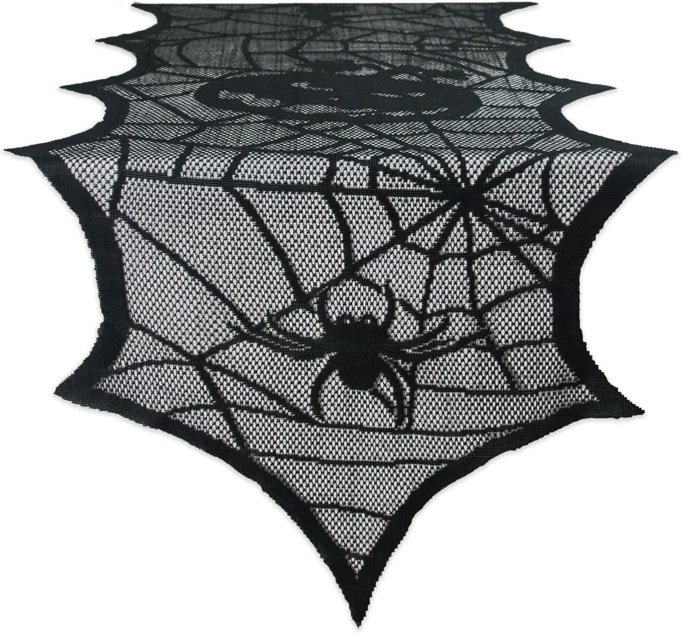 DII 18x72" Polyester Lace Table Runner, Black Happy Halloween - Perfect for Halloween, Dinner Parties and Scary Movie Nights