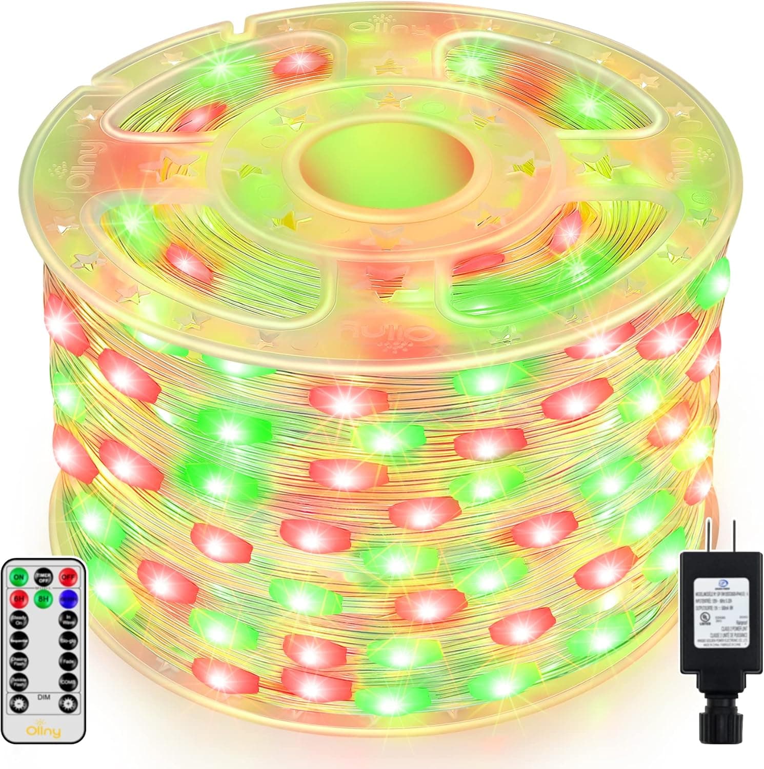Ollny Christmas Lights Outdoor Indoor, 400LED 131ft Christmas Tree Lights, Fairy Lights Plug in IP67 Waterproof 8 Modes String Lights for Home Party Yard Porch Decorations (Red and Green)