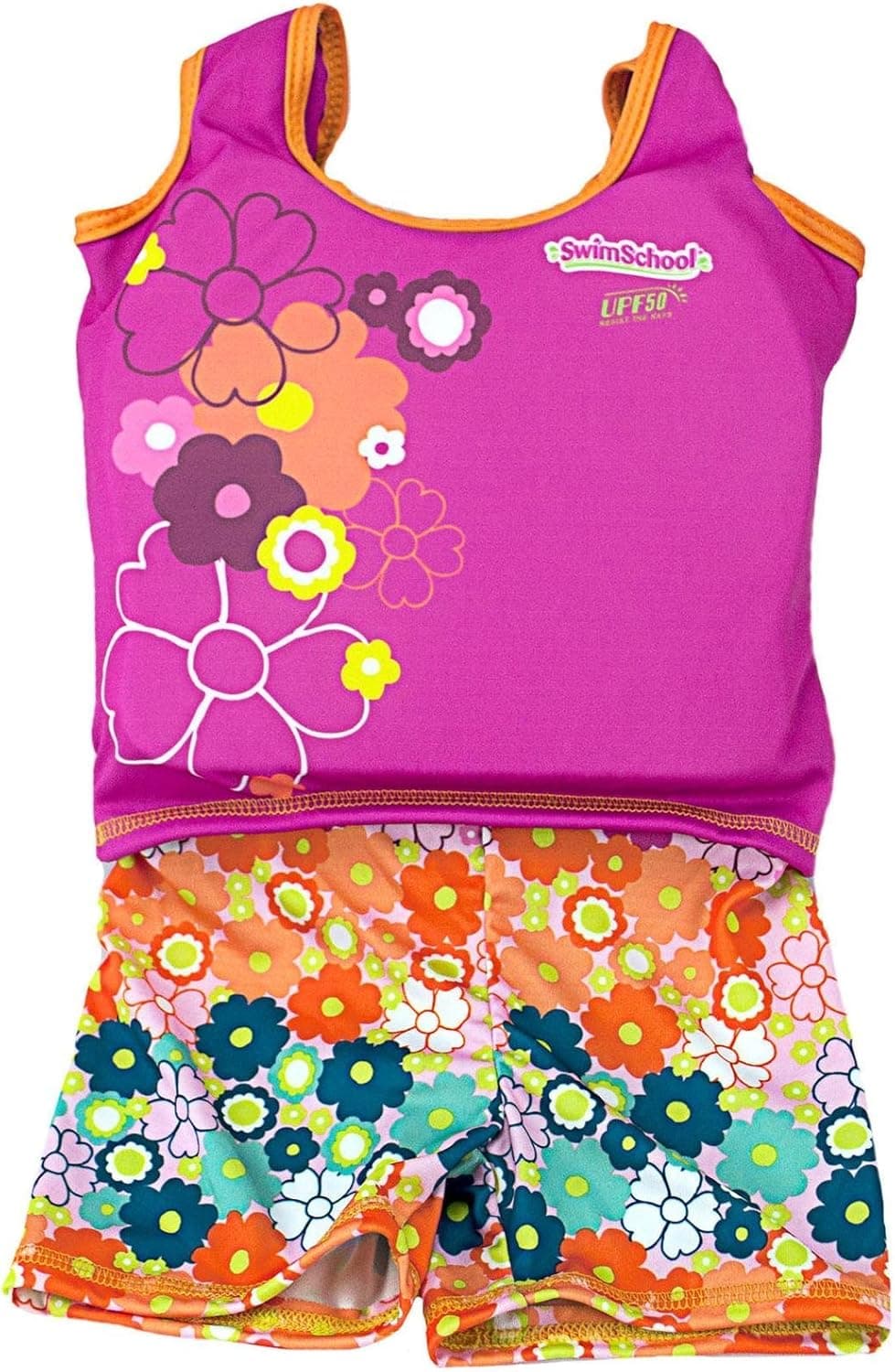 Aqua LEISURE ET9136L Girls 1 pc Swim Trainer, Floral Print Shorts, Printed top, with Back Zipper - L Toy