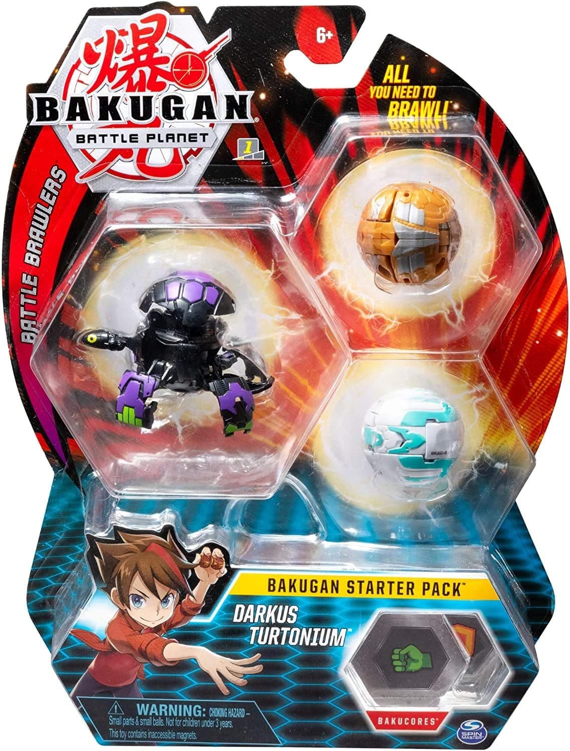 Bakugan Starter Pack 3-Pack, Darkus Turtonium, Collectible Transforming Creatures, for Ages 6 and Up