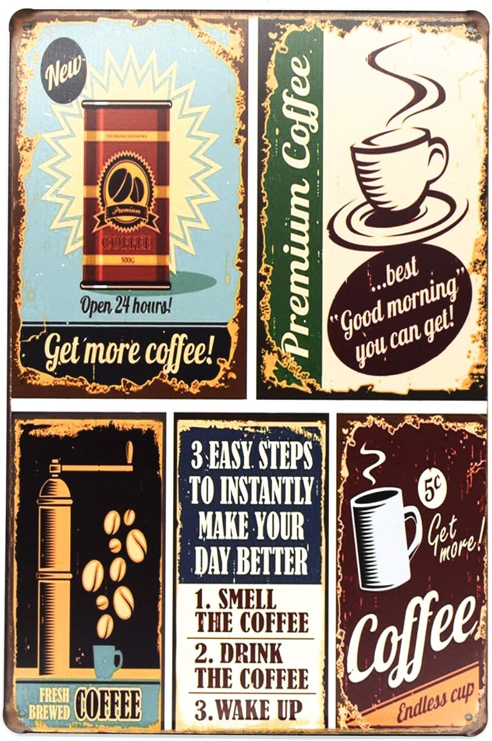 AUEAR, Vintage Coffee Bar Sign Coffee Makes Everything Possible Signs Wall Retro Metal Bar Pub Poster Wall Decor Art 8x12 Inches (Style A)