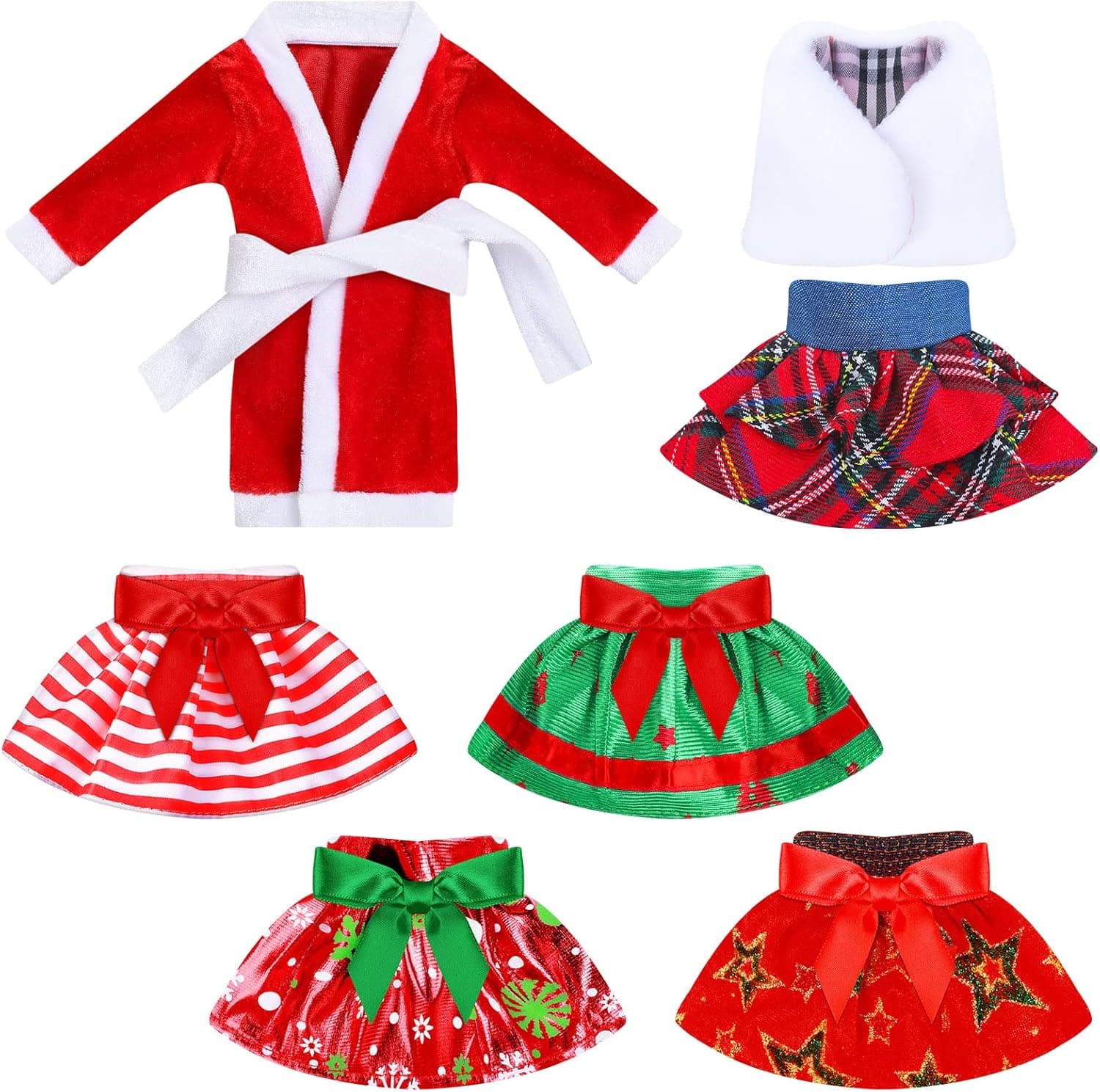 7 Pieces Santa Clothing Elf Doll Clothes Elf Accessories Christmas Elf Doll Fluffy Vest and Skirt for Elf Doll Christmas Decorations Holiday