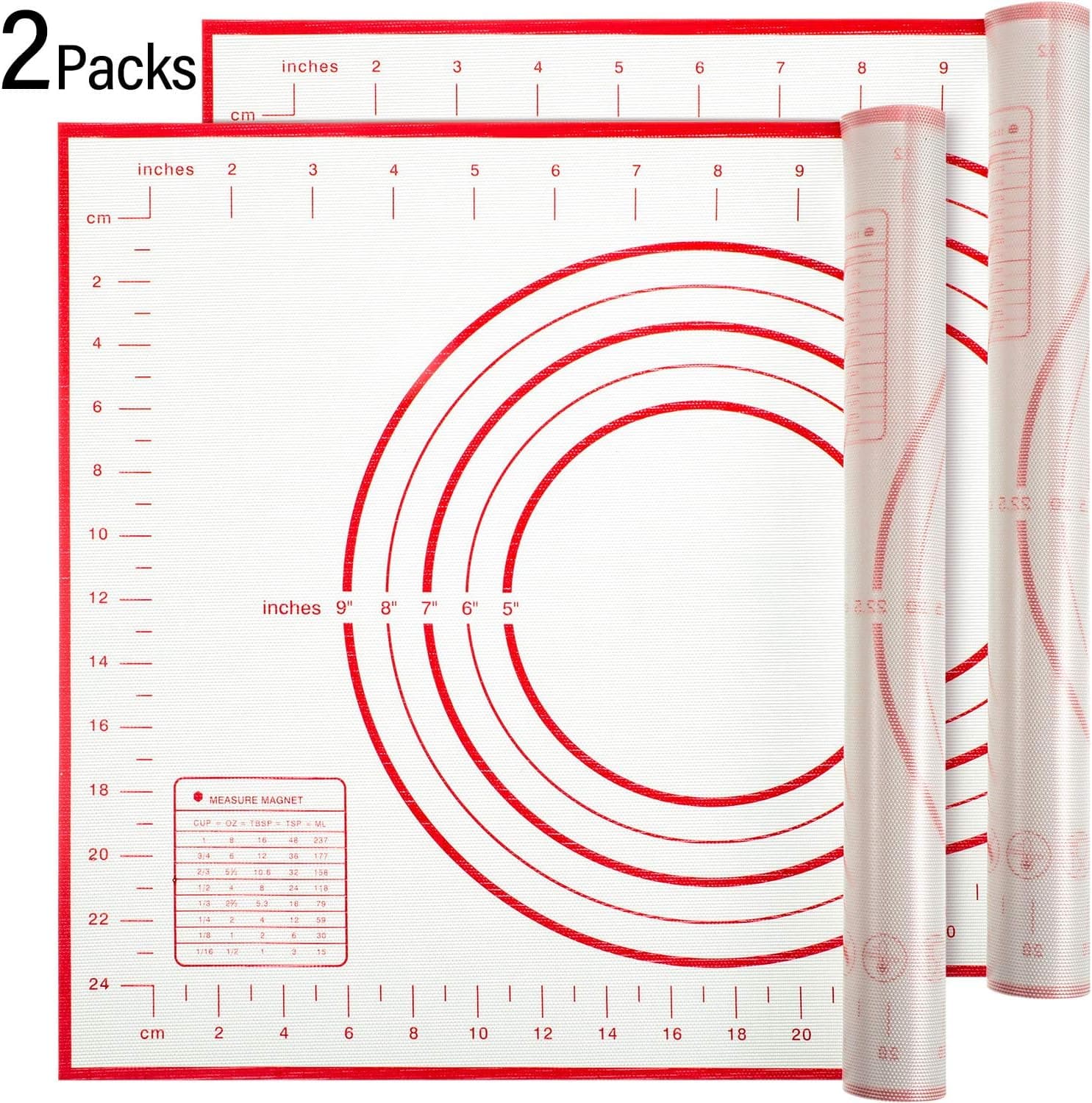 2 Pieces Silicone Baking Mat Non-Slip Silicone Pastry Mat Non Stick Dough Rolling Mat with Measurements for Pie Crust, Pasta, Pizza, Cookies (Red, 12 x 16 Inch)