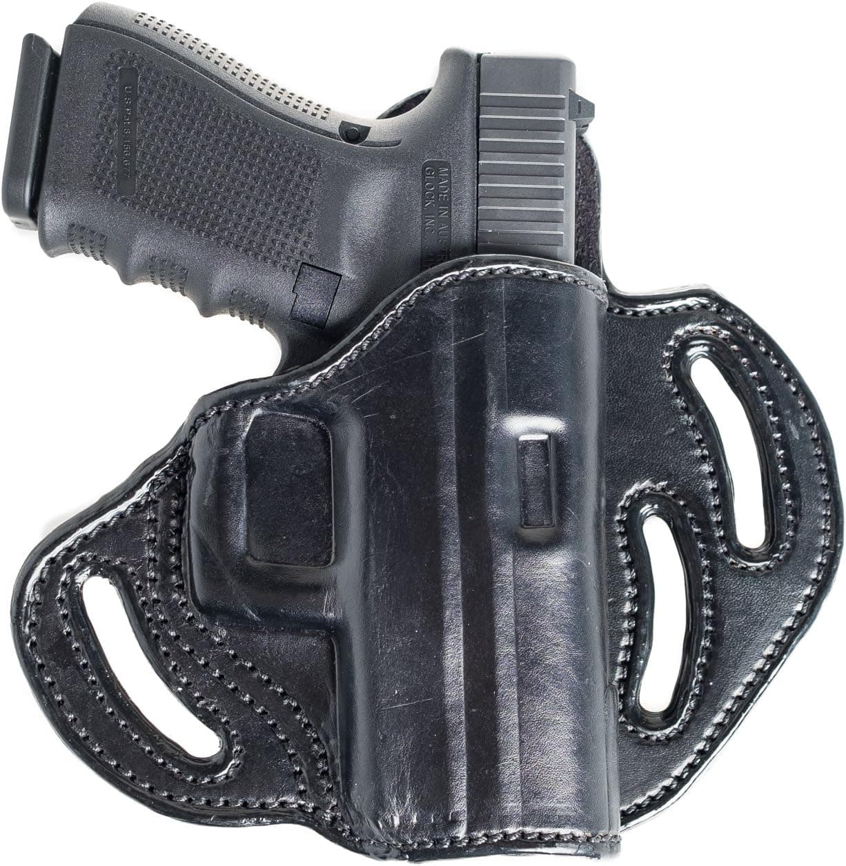 Open Top Belt OWB Leather Holster for CZ 2075 RAMI. Three Slot Pancake Outside The Waistband Holster.