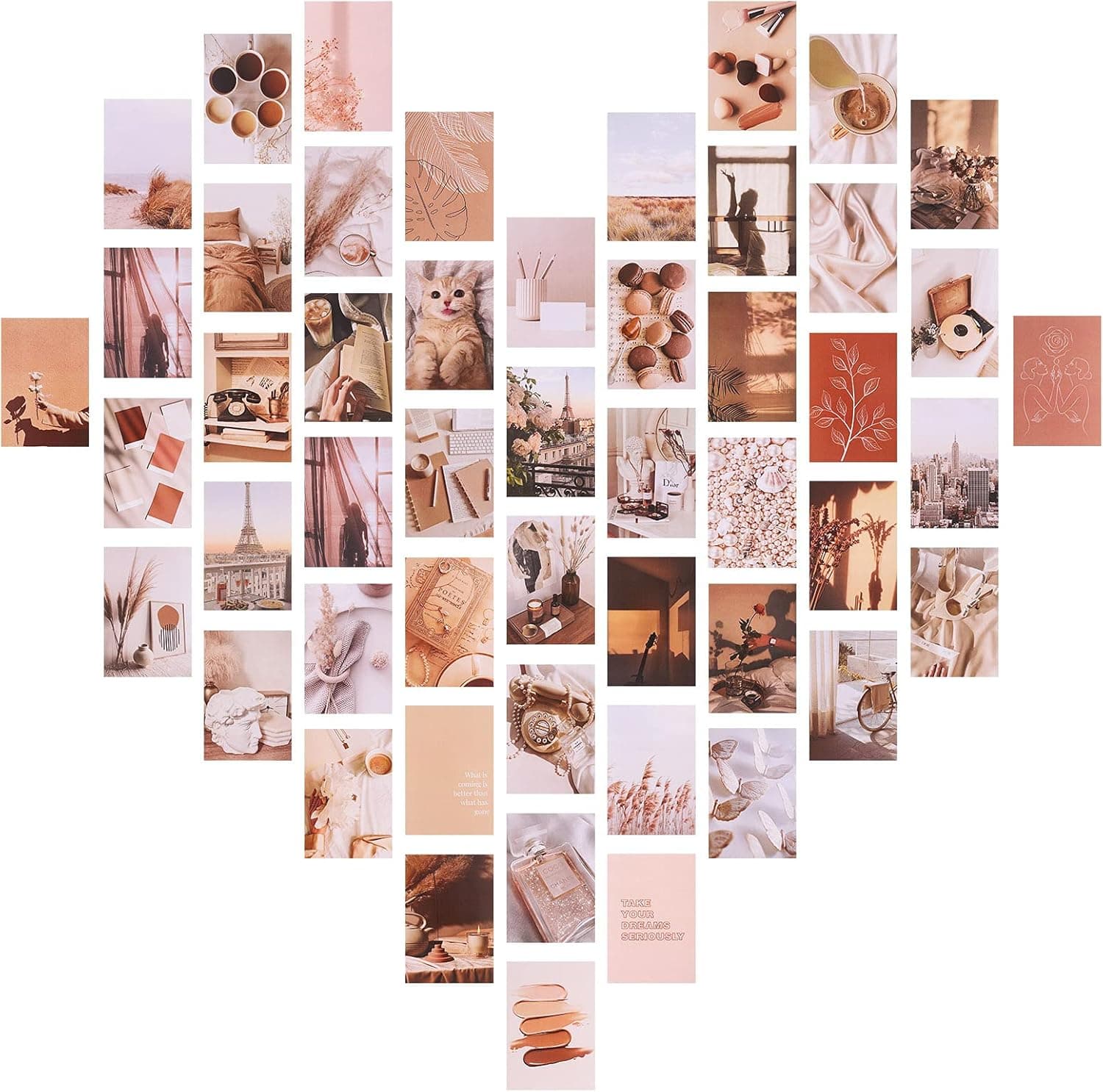 Fuyamp 50PCS Aesthetic Pictures Wall Collage Kit,Collage Print Kit, Beige Aesthetic Picture for Wall Collage 4x6’’ Boho Cards,Photo Wall Arts Collage Set Warm Color Room Decor for Girls