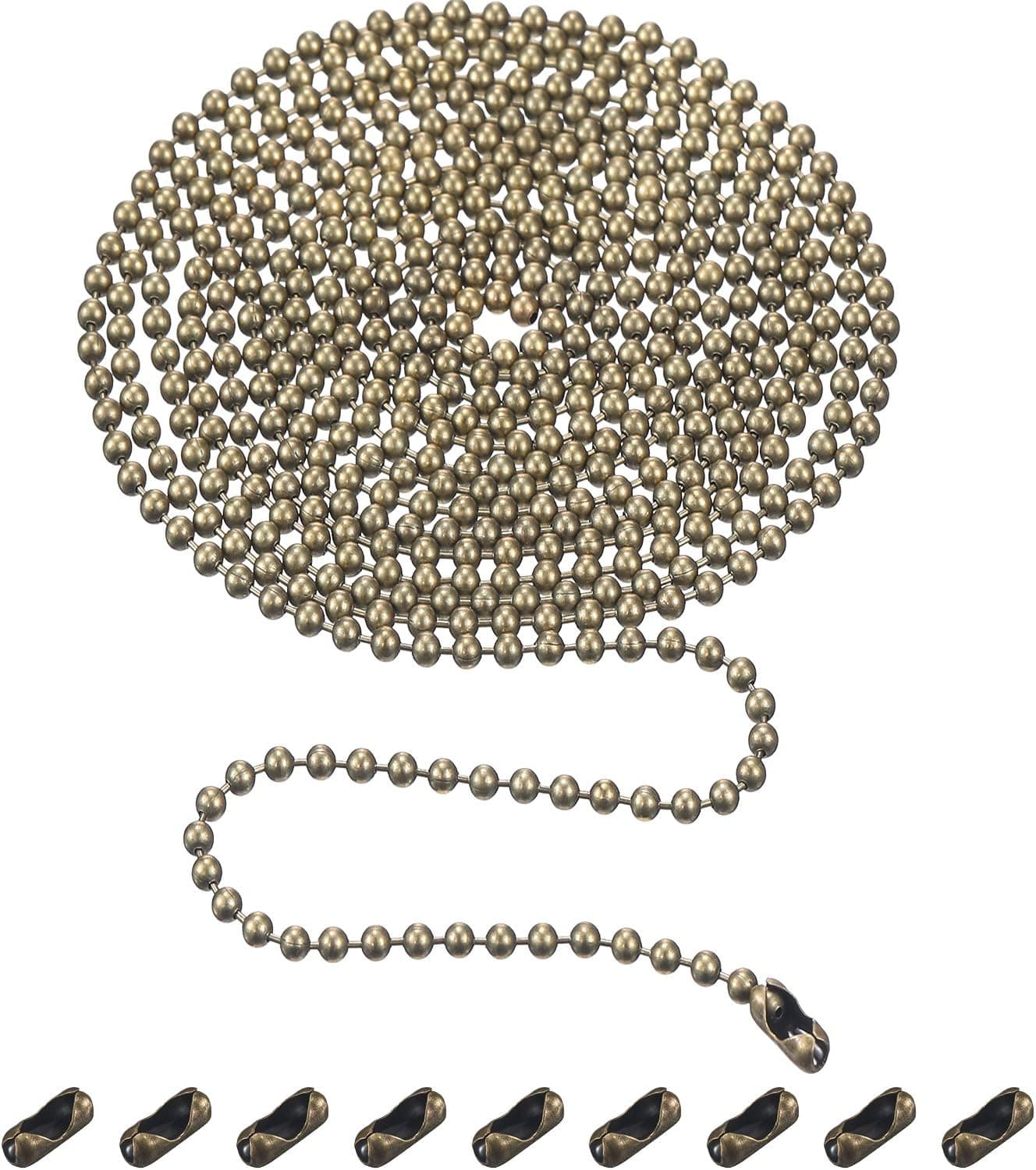 Shappy Beaded Pull Chain Extension with Connector, 10 Feet Beaded Roller Chain with 10 Matching Connectors (3.2 mm, Bronze B)