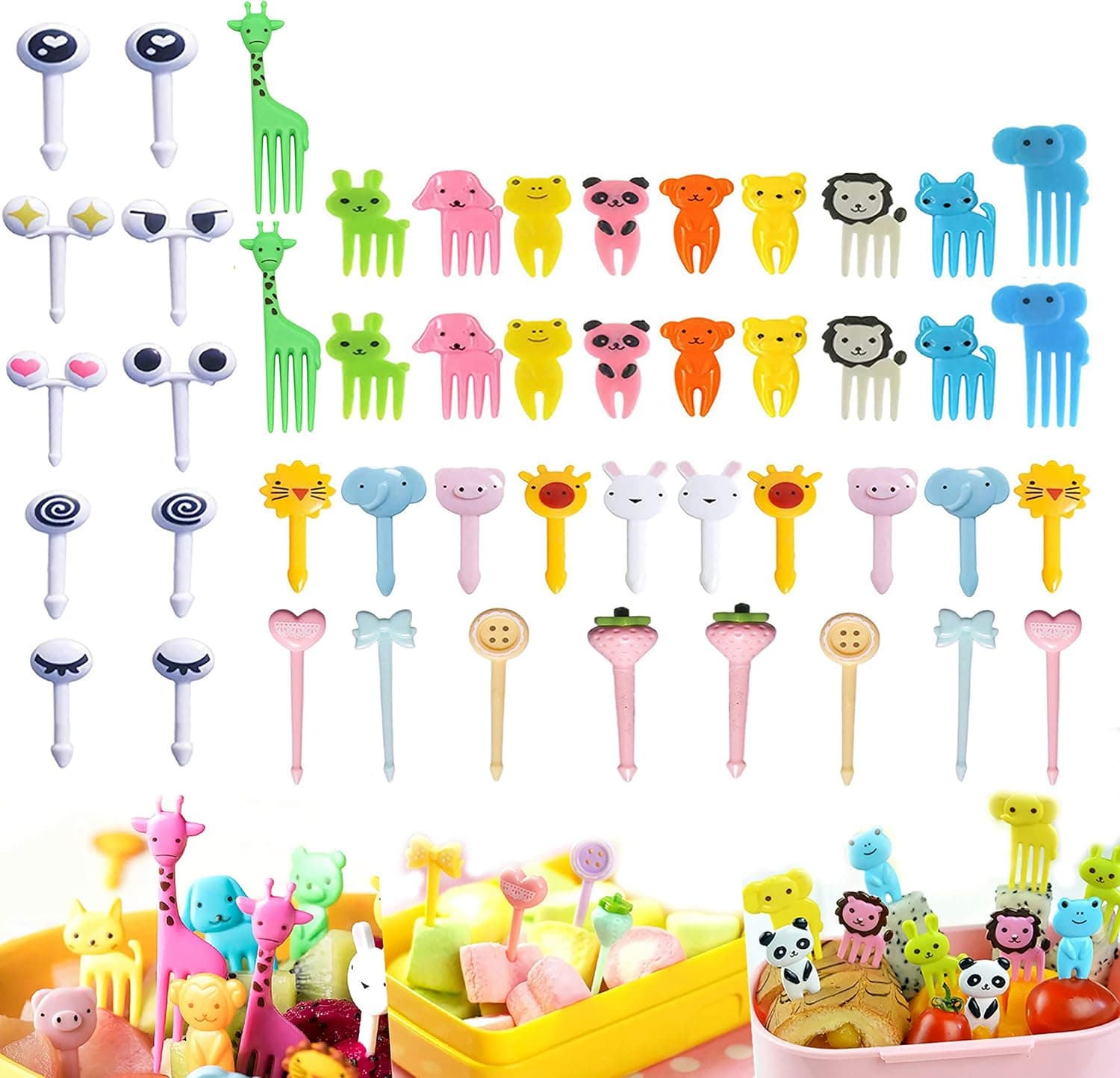 Animal Fruit Food Picks 48PCS, Bento Box Picks, LKAKA Mini Cartoon Animal Food Toothpicks, Lunch Bento Forks Picks for Kids (48PCS)