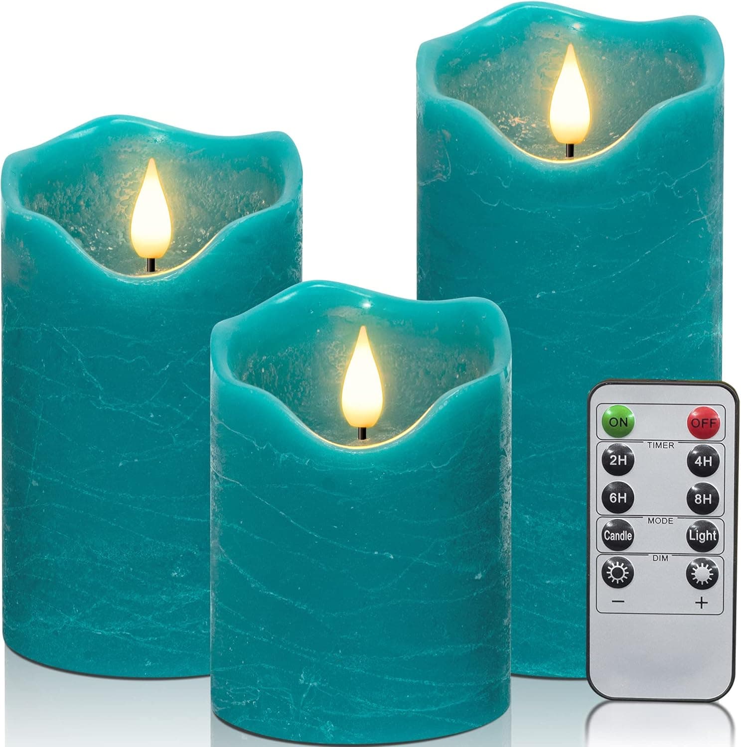 HN HAIINAA Real Wax Blue Flameless Candles, Battery Operated Pillar Candles with Remote Flickering Flame 3D Wick LED Fake Electric Candles for Christmas Home Decoration D3"x H4" 5" 6" Set of 3
