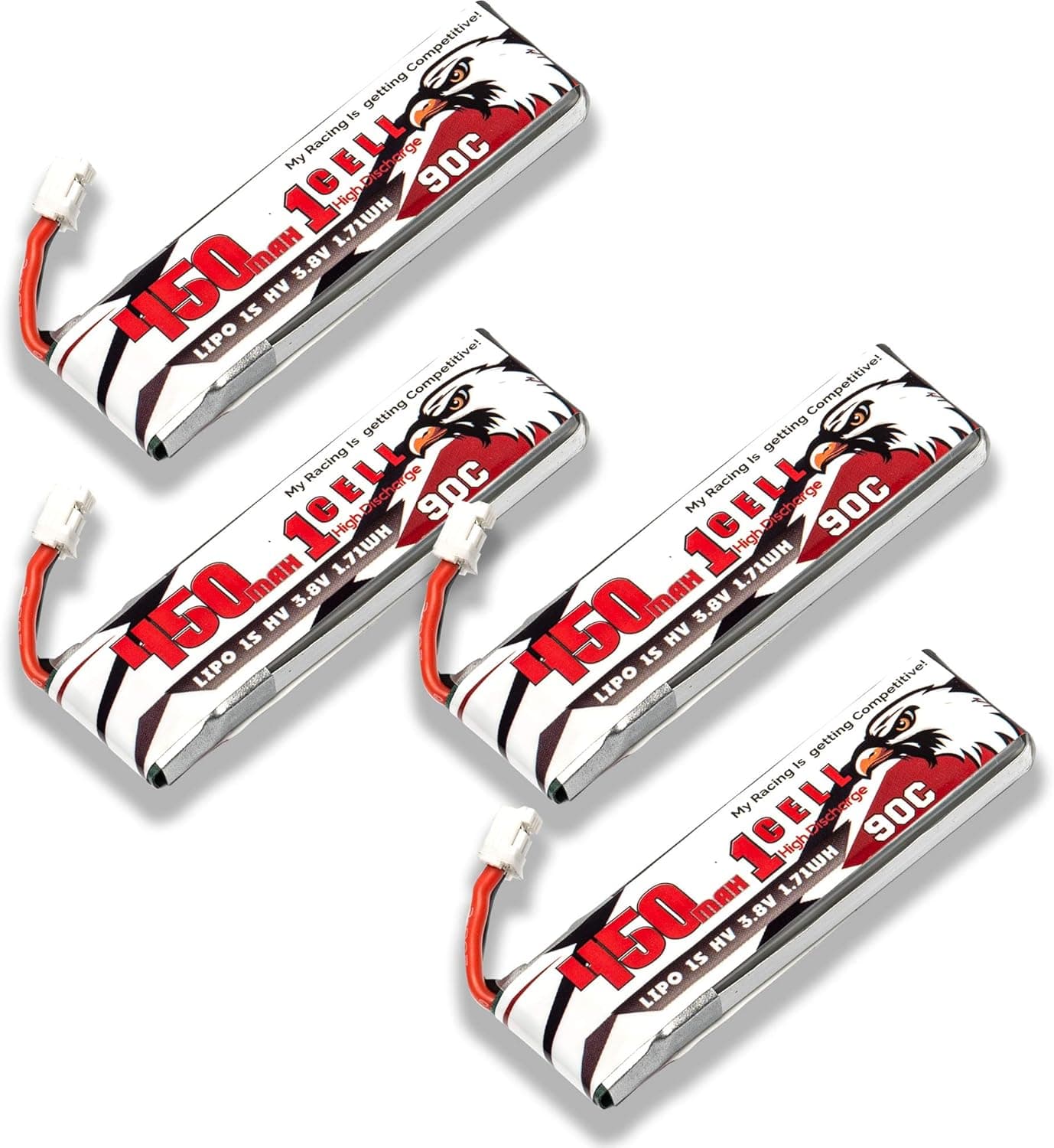 4 Pack - Coddar 450mAh 1s 3.8v 90c Lipo Battery with PH2.0 FPV Plug for RC Racing Drone