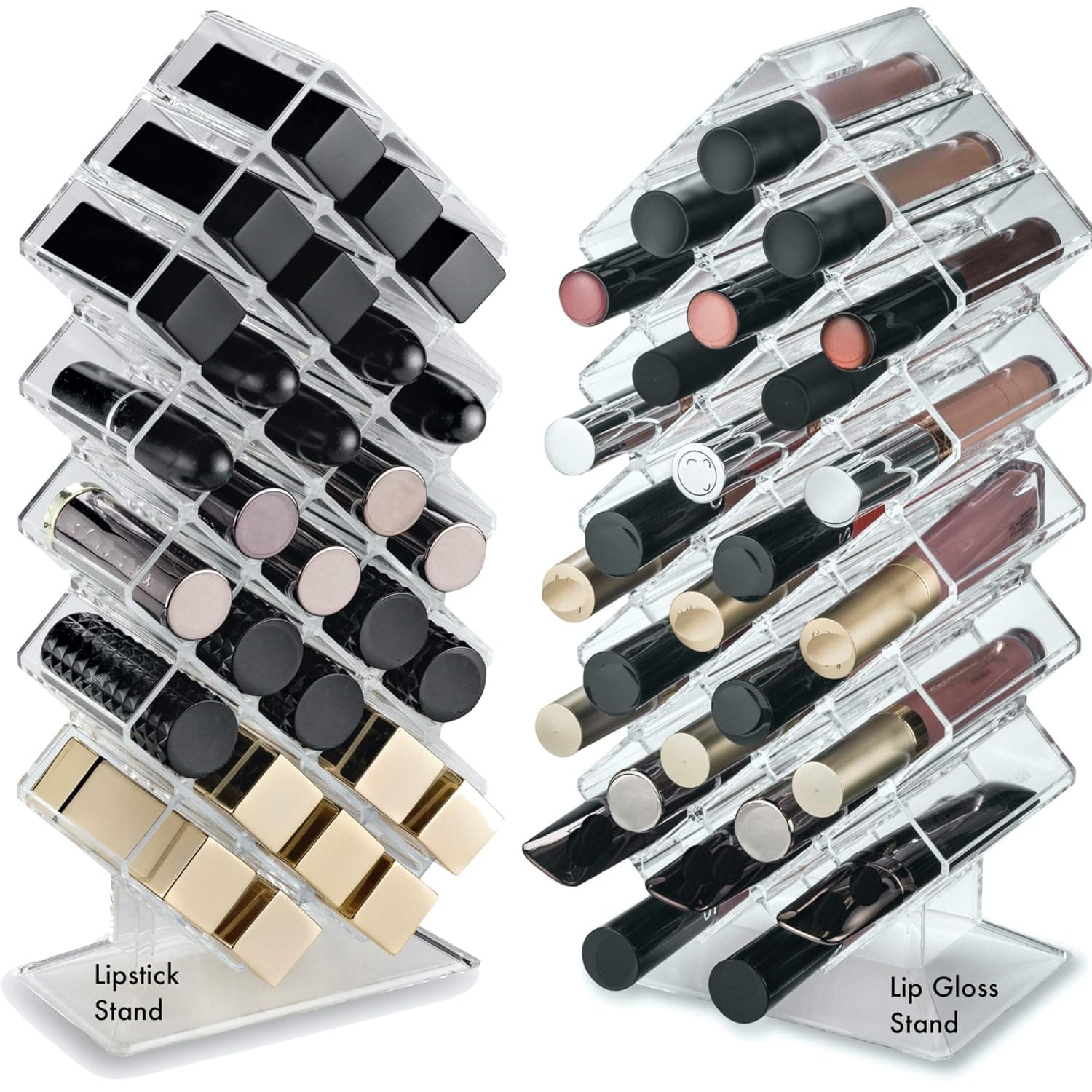 BY ALEGORY byAlegory Set of (1) Acrylic Lipstick & (1) Lip Gloss Makeup Organizer Stands 28 Space Storage Refillable Cosmetic Containers - Clear