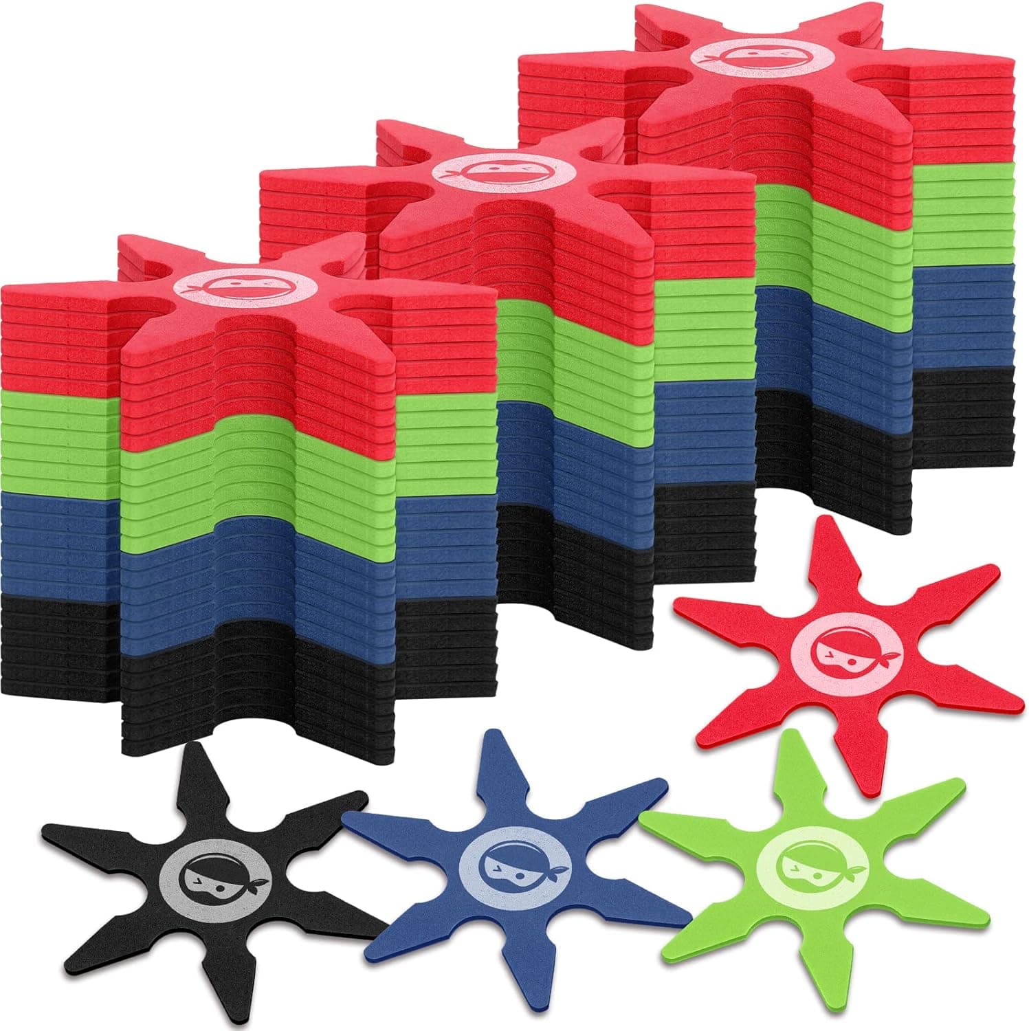 Ninja Foam Star Toys Small Throwing Foam Stars Foam Throwing Toys Ninja Party Favors for Boys Birthday Party Costume Accessory Halloween Cosplay, 4 Inch(Blue, Red, Black, Green,24 Pcs)