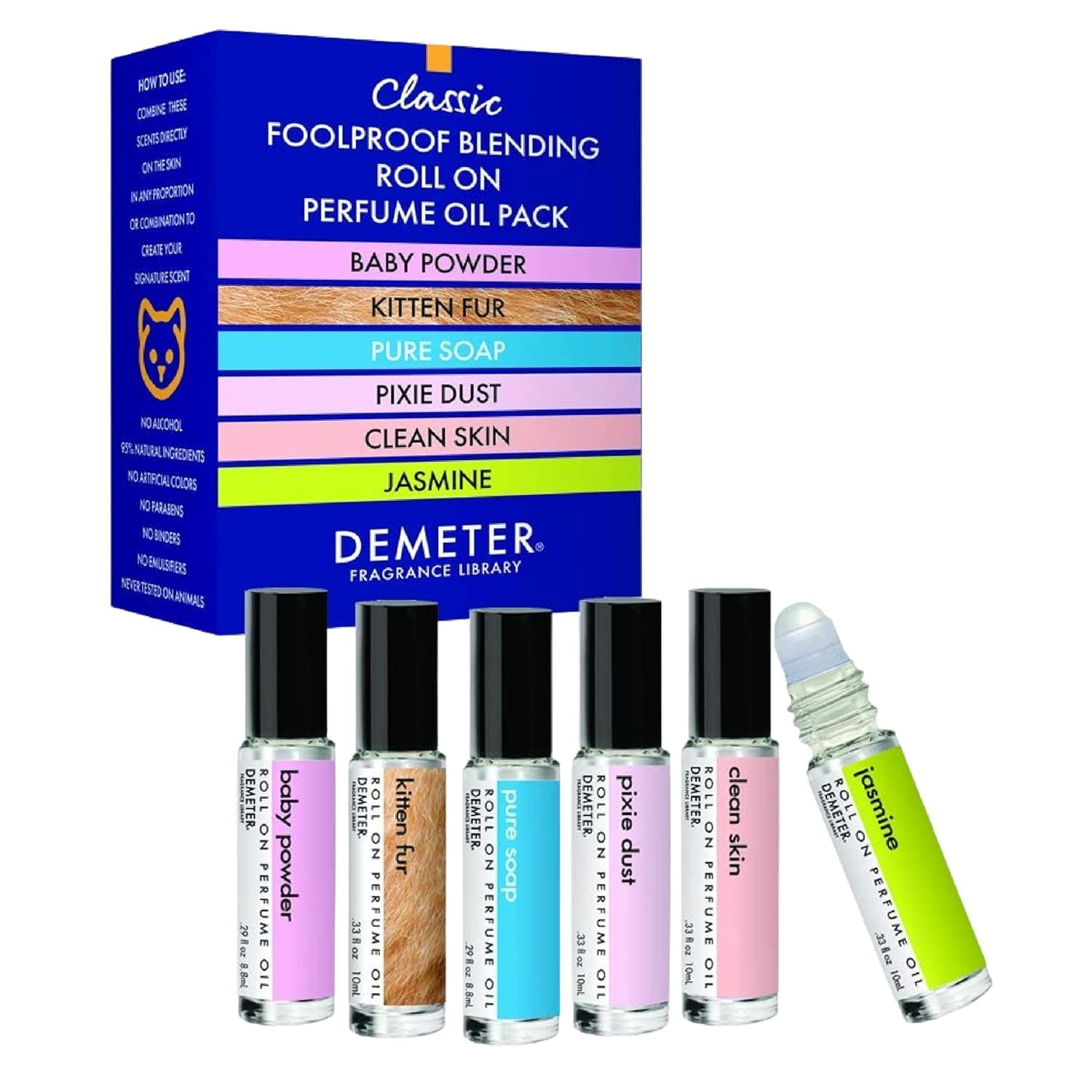 Demeter Foolproof Blending Roll On Perfume Oil Set - Set Of 6 - Baby Powder, Kitten Fur, Pure Soap, Pixie Dust, Clean Skin And Jasmine
