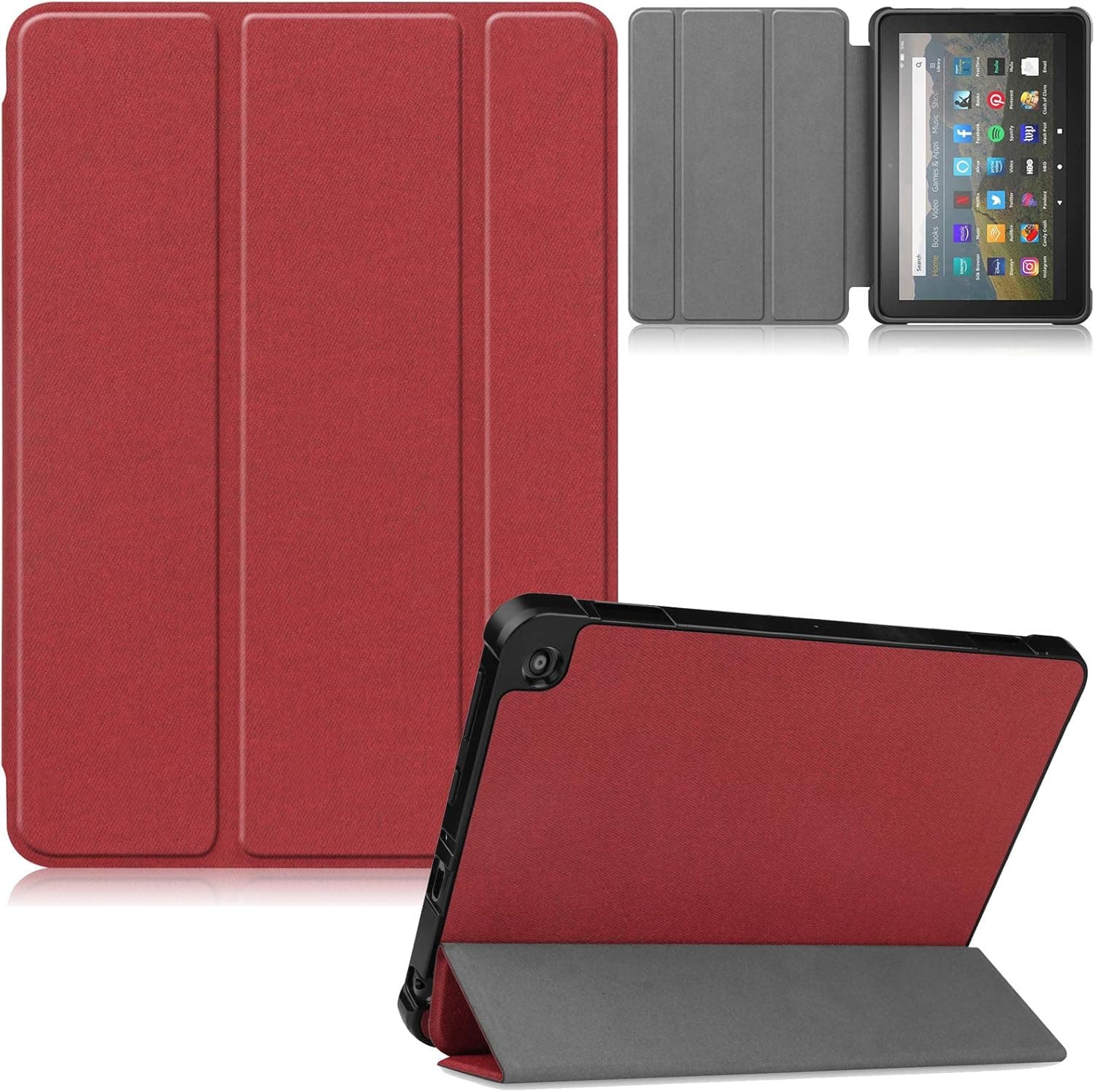 Artyond Case for All-New Kindle Fire HD 8 Tablet (10th Gen, 2020 Release), Flip Trifold Stand with Auto Sleep/Wake Case for All New Kindle Fire HD 8 2020 & Fire HD 8 Plus 2020 Tablet, Wine Red