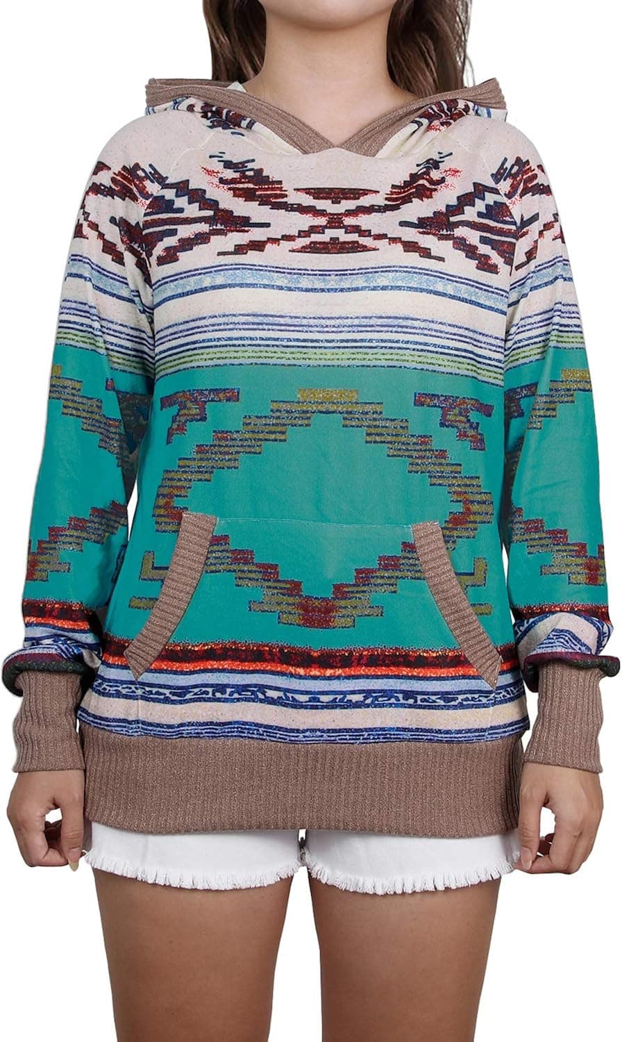 ELF QUEEN Women's Hoodie Sweatshirt with Pockets Aztec Print Graphic Lightweight Long Sleeve Pullover Tops
