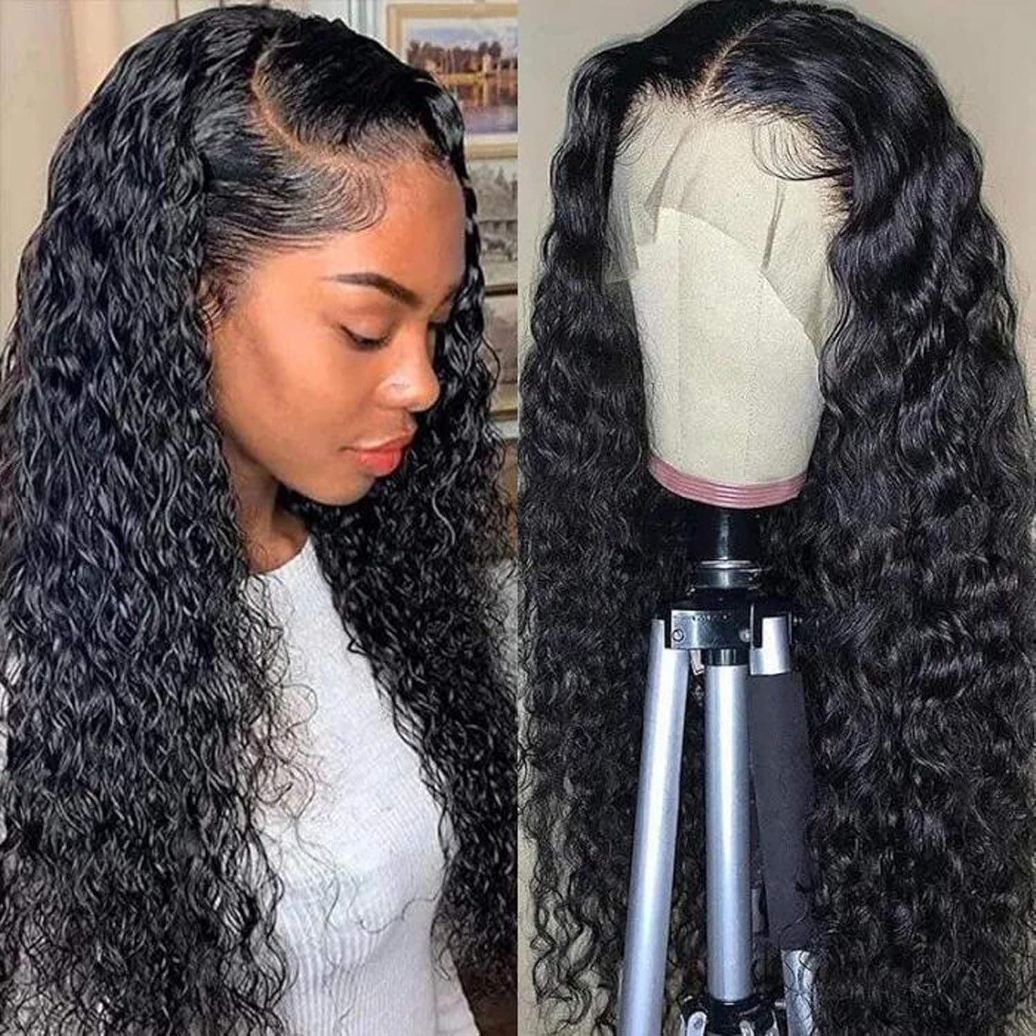 UNICE Hair HD Transparent Lace Front Jerry Curly Human Hair Wigs 10A Brazilian 13X4 Invisible Lace Frontal Unprocessed Virgin Hair Wig Pre Plucked Bleached Knots with Baby Hair 150% Density 24inch