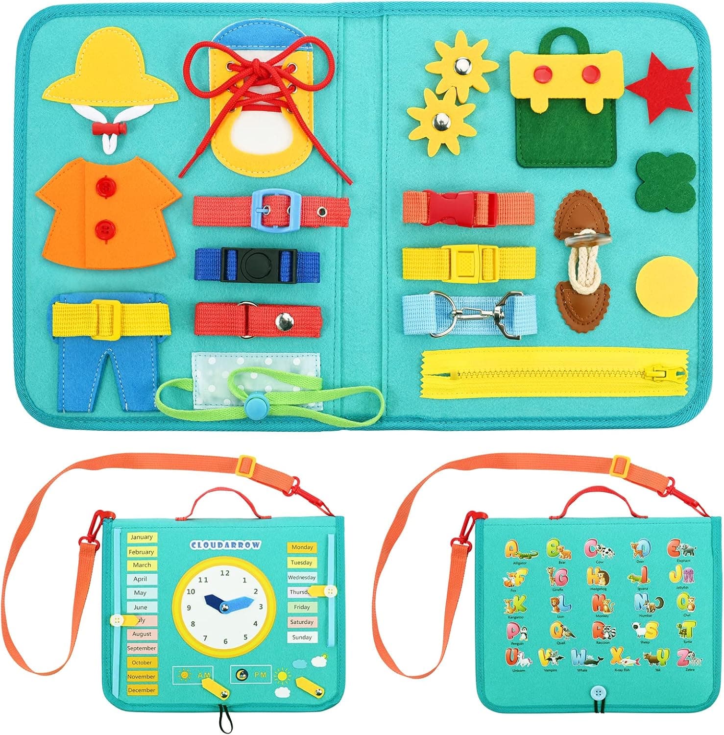 Cloudarrow Busy Board Montessori Toy for 3 4 5 6 Year Old Toddlers - Educational Activity Developing Sensory Board for Basic Dress Fine Motor Skills - Travel Toys for Plane Car, Gift for Boys Girls…