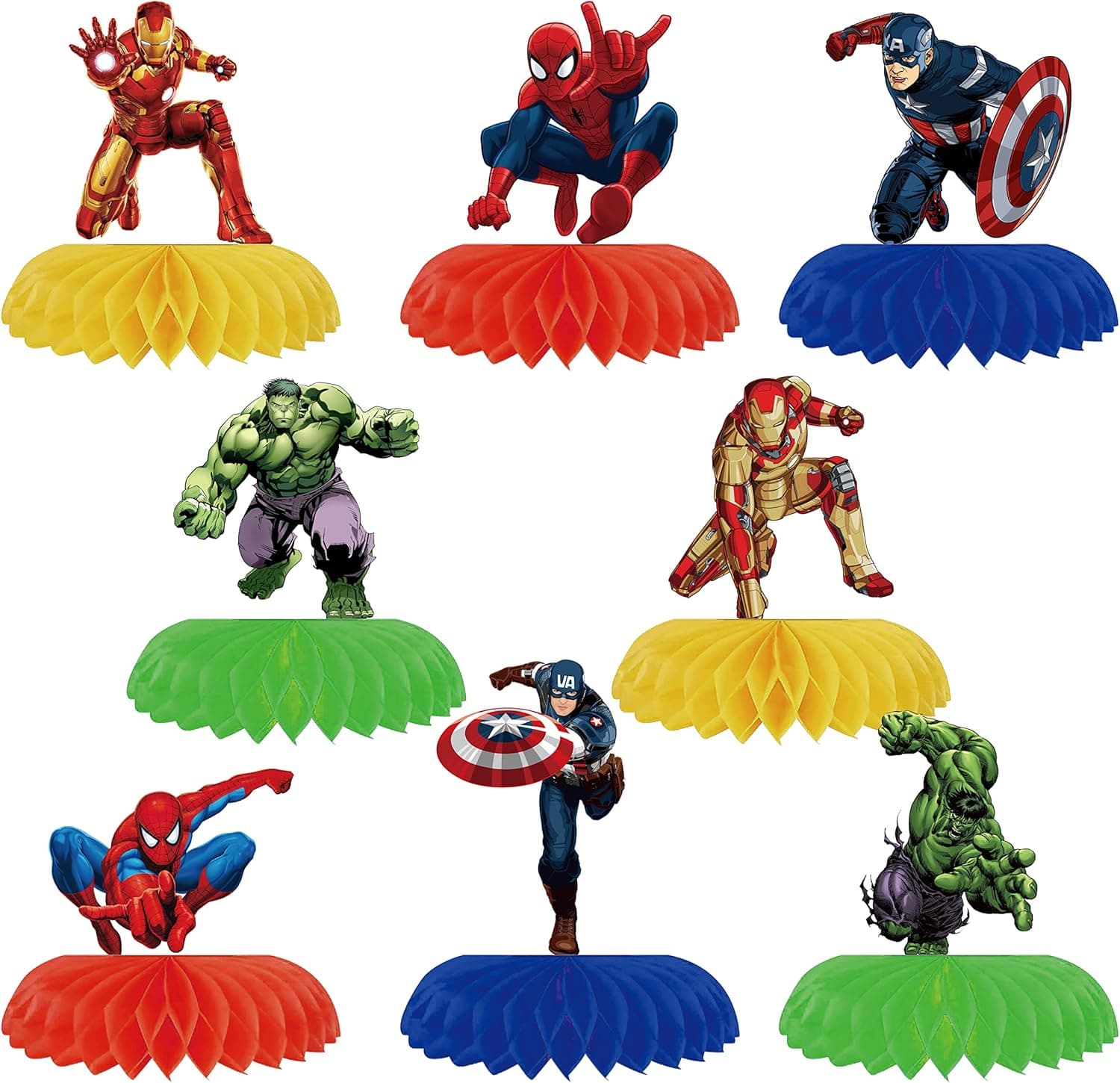 8 Pieces Superhero Honeycomb Centerpieces, Superhero Classic Character Party Decorations, Super Hero Themed Birthday Table Centerpiece Toppers Party Supplies Party Table Sign Decor