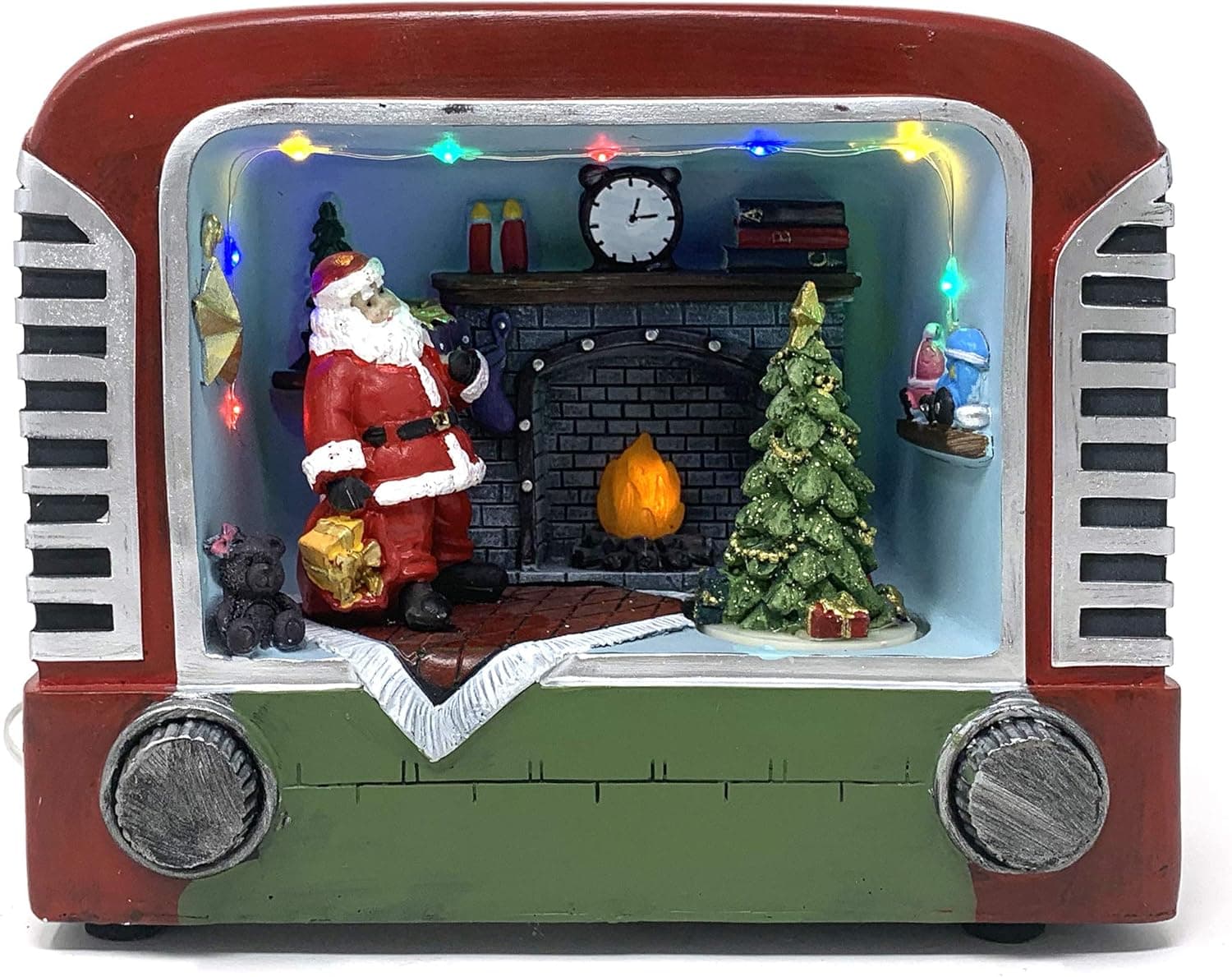 allgala Crafted Polyresin Christmas House Collectable Décor Building House Figurine with USB and Battery Dual Power Source-Old TV and Santa-XH93409 …