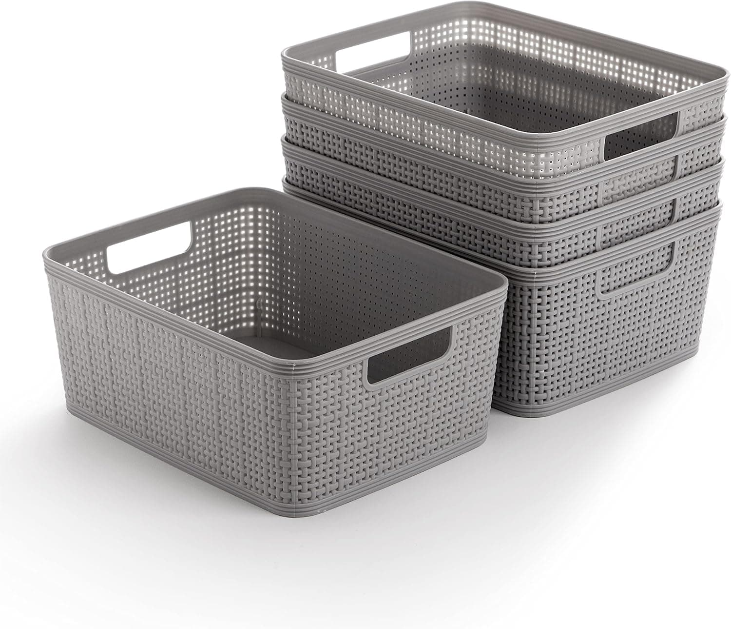 BINO Woven Plastic Storage Basket (5PK- S, Light Grey)