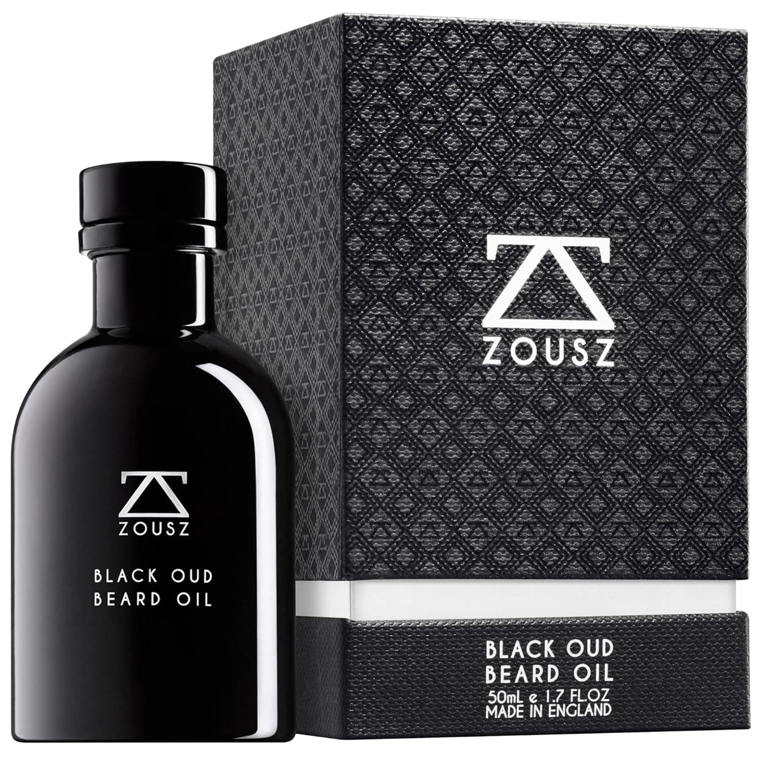 ZOUSZ Beard Oil - Black Oud Wood Scented Grooming Formula with Natural Avocado, Argan, Macadamia Oils - Non-Greasy Facial Hair Softener & Moisturiser for Styling – Vegan-Friendly for Men - 1.7 Fl Oz