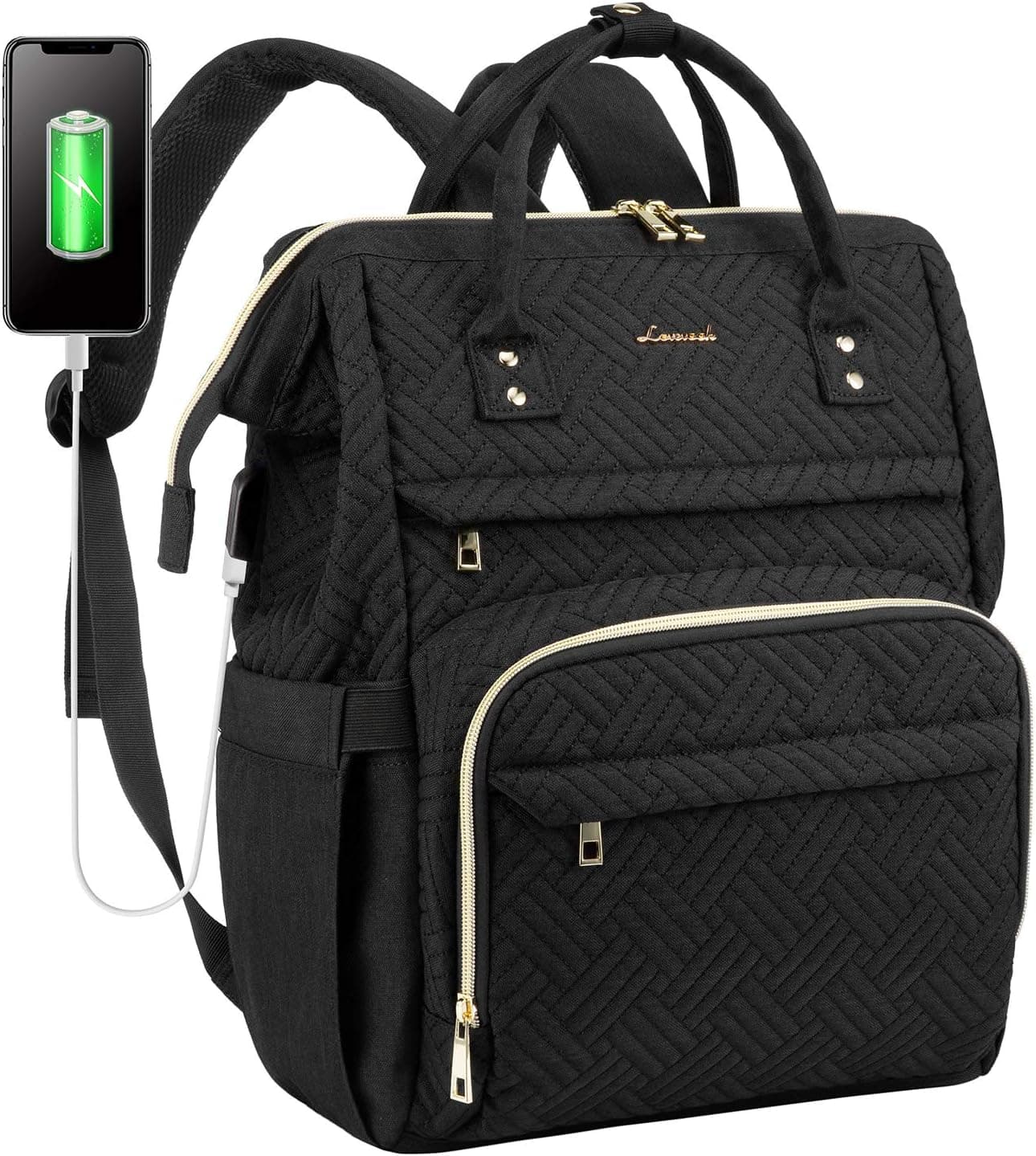 LOVEVOOK Laptop Backpack Womens Computer Bag Nurse Teacher Backpack Purse Laptop Large Capacity Bookbag, 17 inch, Plait Black