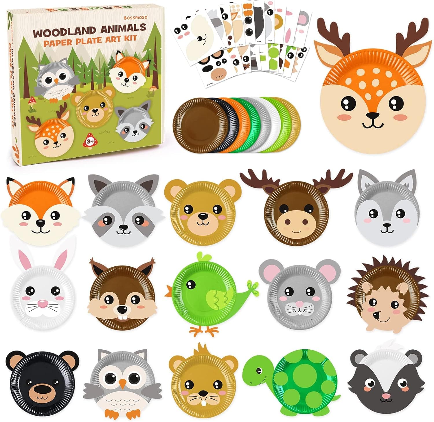 16 Packs Paper Plate Art Kit for Kids, Toddler Crafts Simple Woodland Animals Crafts for Toddler Age of 2, 3, 4, 5 Years Old Fun DIY Animal Art Supplies for Children Classroom Birthday Christmas Gifts