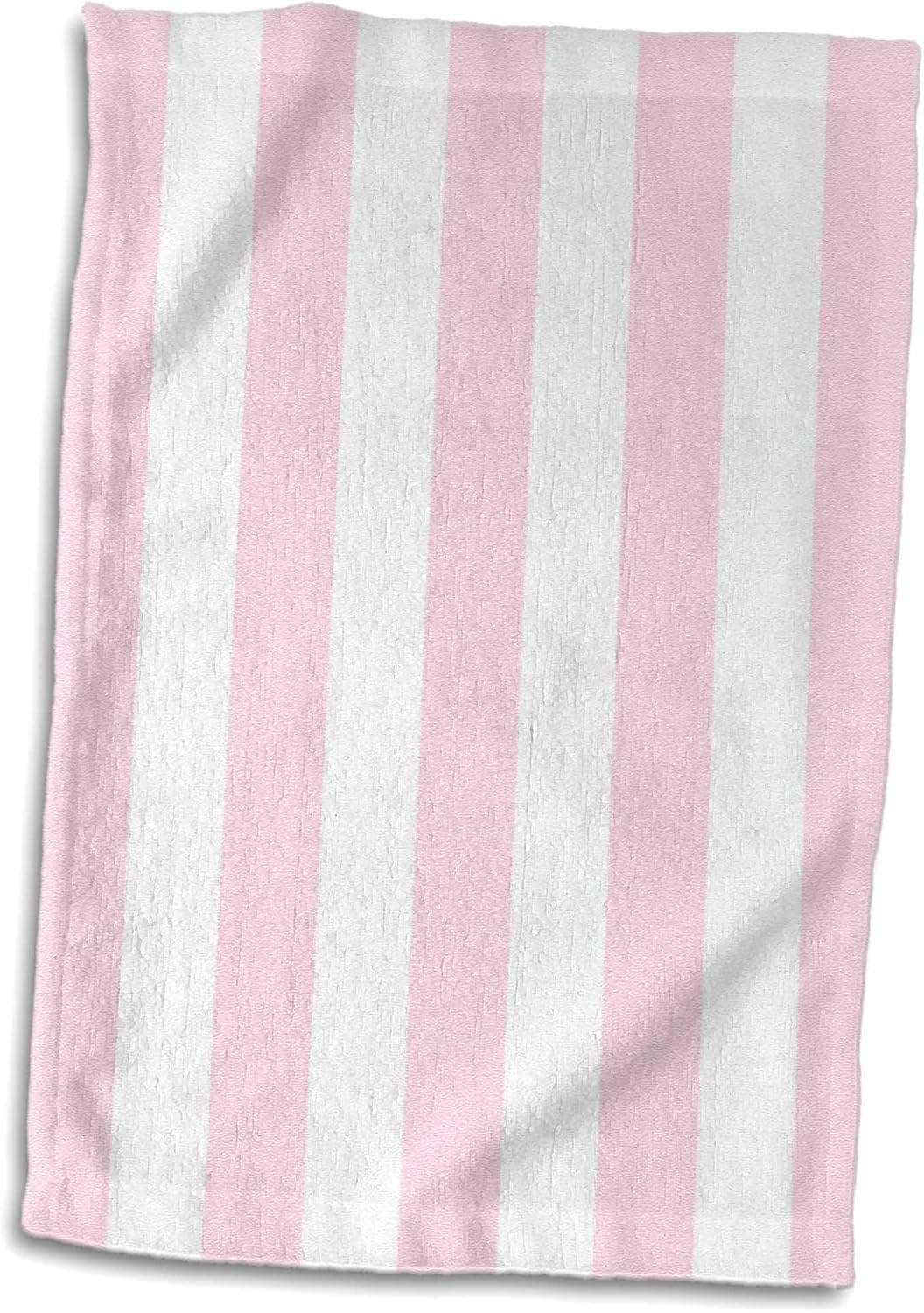 3D Rose Pink and White Pattern-Girly Vertical Striped Stripy Stripey Retro Traditional Classic Towel, 15" x 22", Multicolor