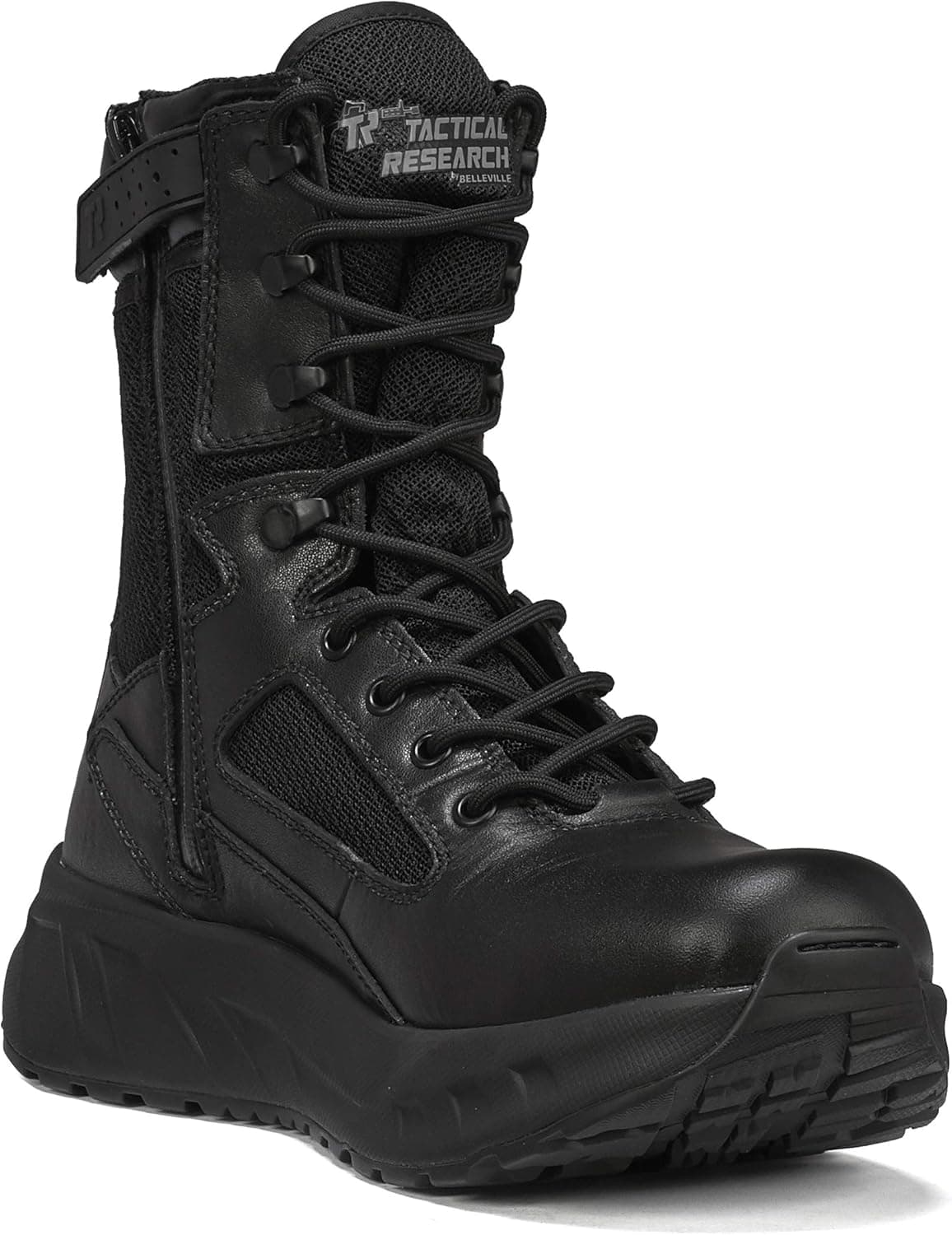 Tactical Research MAXX 8Z 8” Ultra-Cushioned Maximalist Black Tactical Boots for Men with Zipper - Designed for Police, EMS, and Security with Slip-Resistant Vibram Outsole