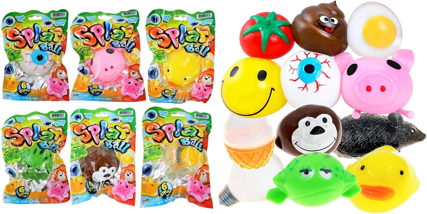 JA-RU Splat Ball - Squishy Stress Balls (6 Assorted) Emoji-Squishy Ball Fidget Pack for Kids & Adults. Party Favor Classroom Treasure Box Prize Birthday Gifts Easter Egg Stuffers. Plus 1 Ball 5303-6p