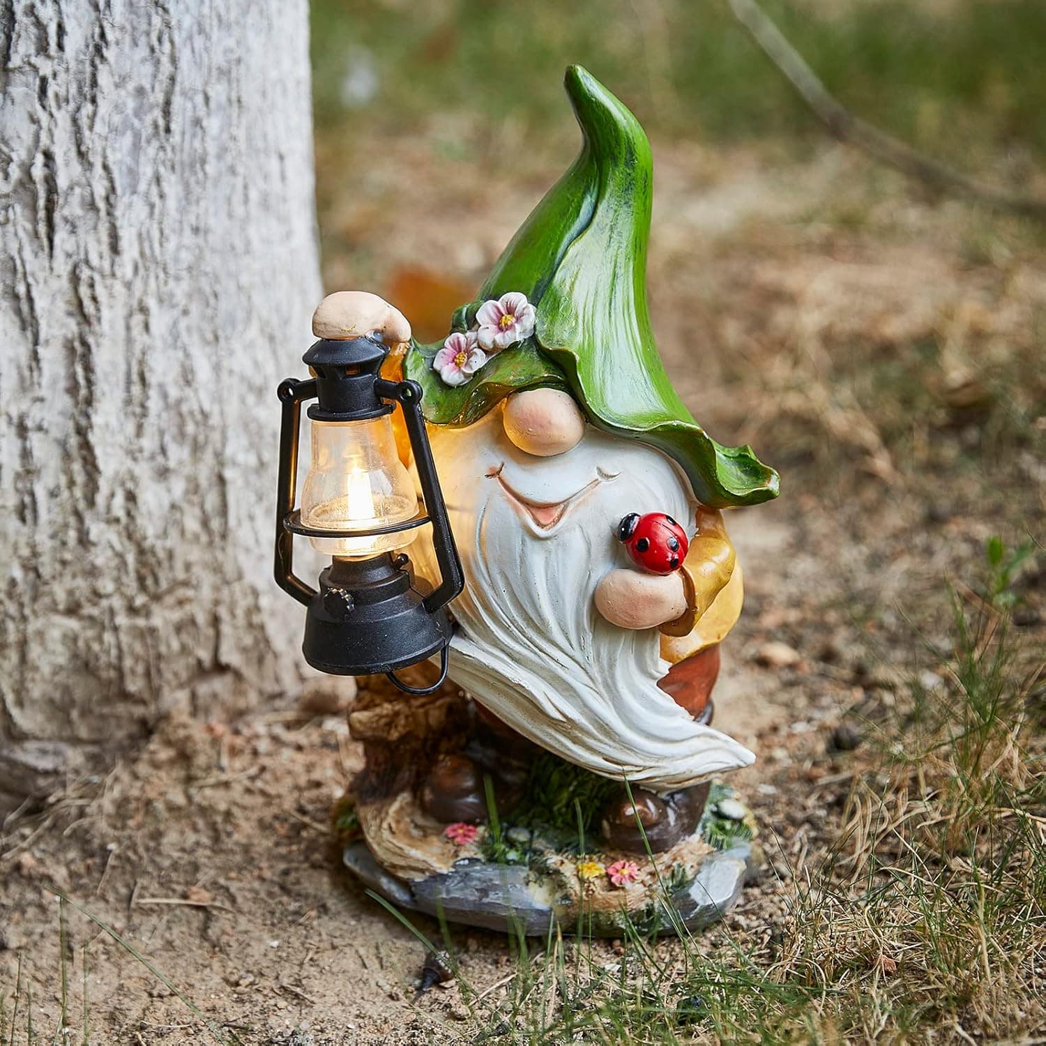 pearlstar Solar Outdoor Garden Statues Gnomes with Turtle Light Yard Decor, Waterproof Solar Figurine Lights Lawn Dwarf Ornaments for Patio, Backyard, Dad Grandpa Gift