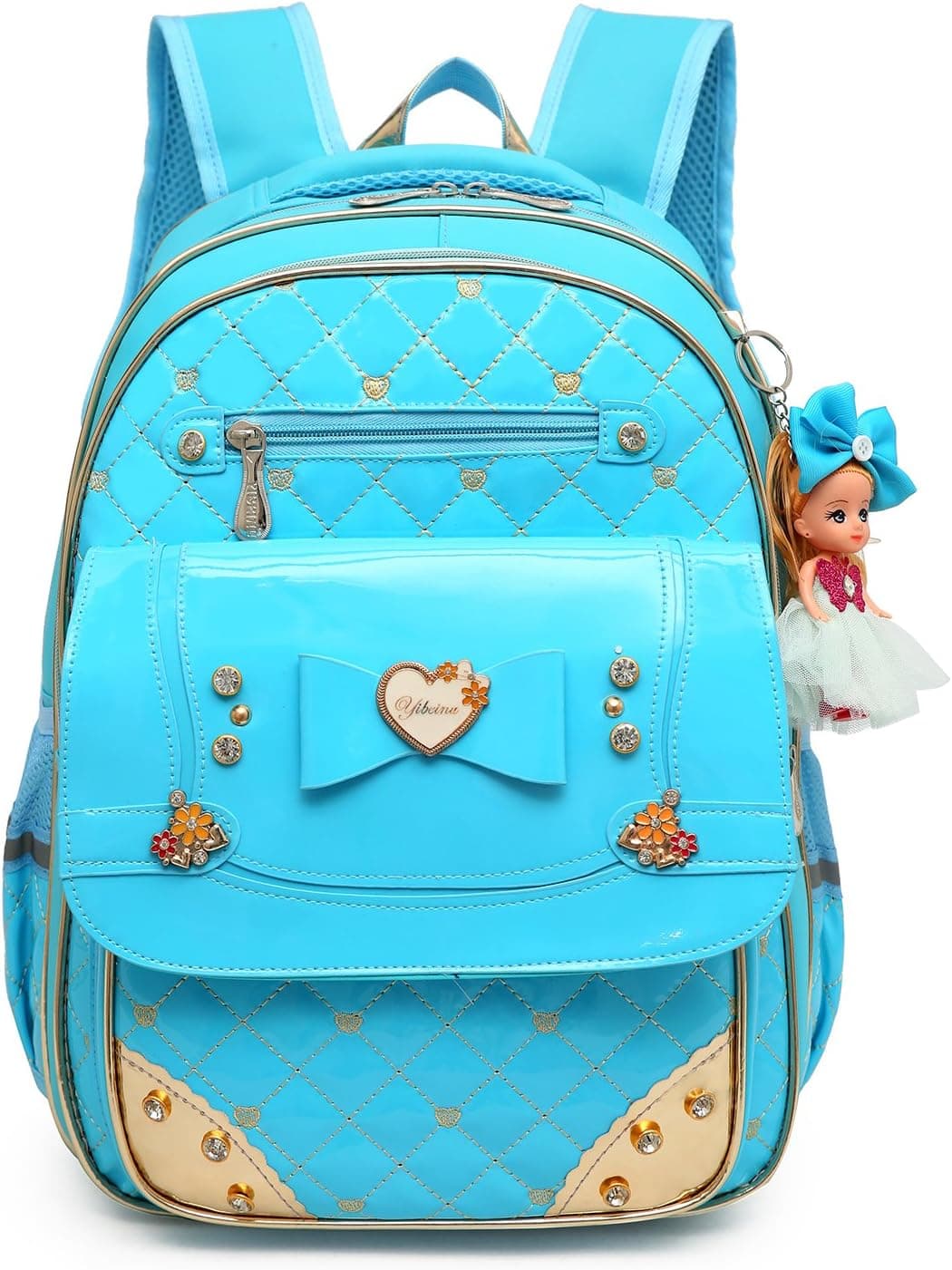 Waterproof PU Leather Kids Princess Backpack Cute School Bookbag for Girls (Large, Bowknot Blue)