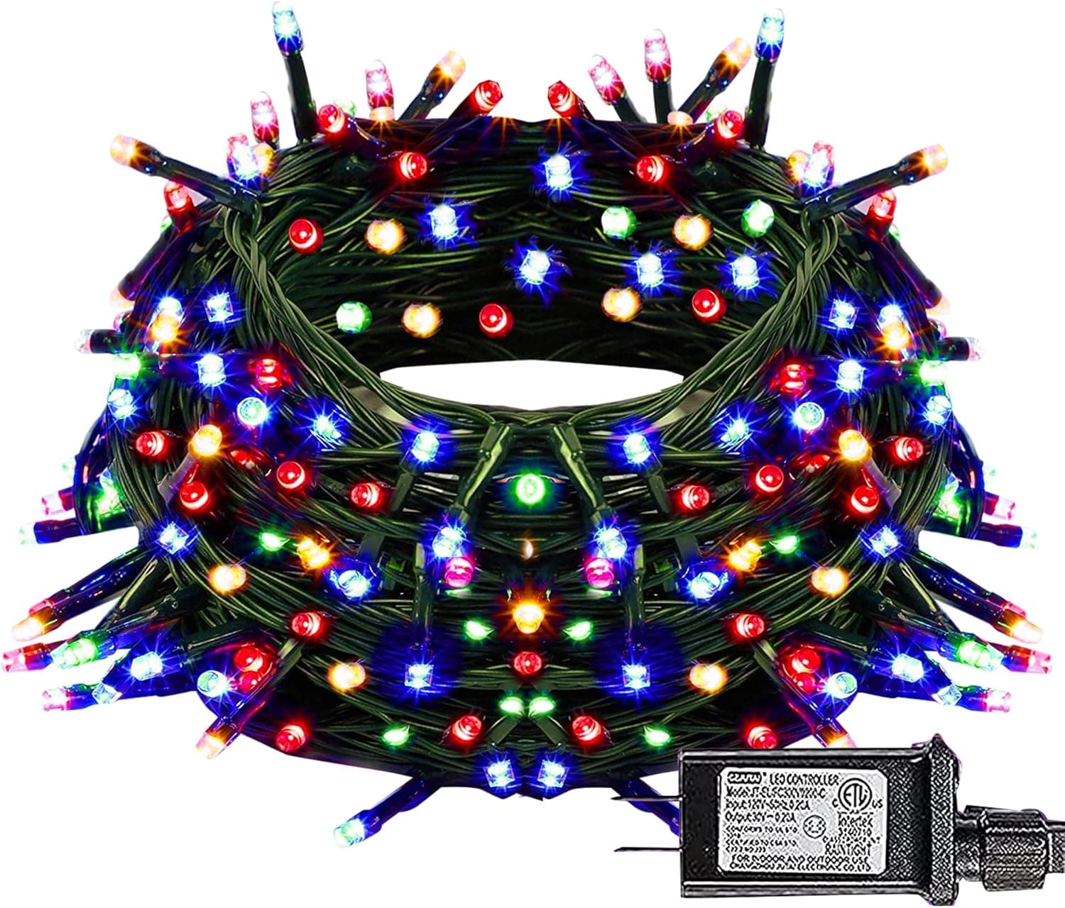 Dazzle Bright Christmas Lights, 100 LED 33FT Christmas String Lights Plug in with 8 Modes, Waterproof Christmas Decorations for Xmas Indoor Outdoor Party Home Tree Decor, Multi-Colored