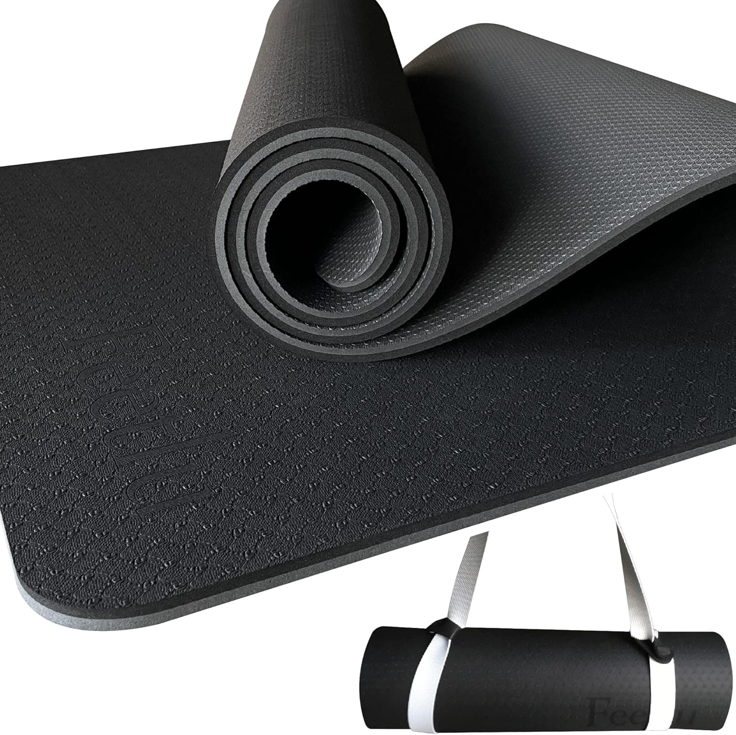 Extra Large & Cushioned Yoga Mat with Strap – 10mm & 12mm Thick Yoga Mat, Non-Skid Dual Surface Workout Mat, Eco-Friendly POE Yoga Mats for Women Men Kids, Perfect Exercise Mat for Pilates, Yoga, and Floor Workouts, Includes Carrying Strap.