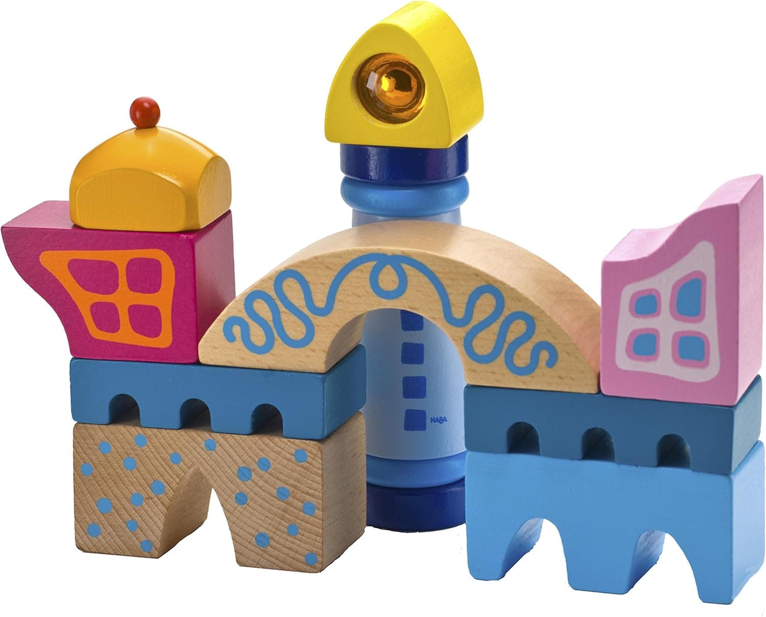 HABA Magic Mansion - 10 Piece Wooden Building Block Set with Whimsical Designs