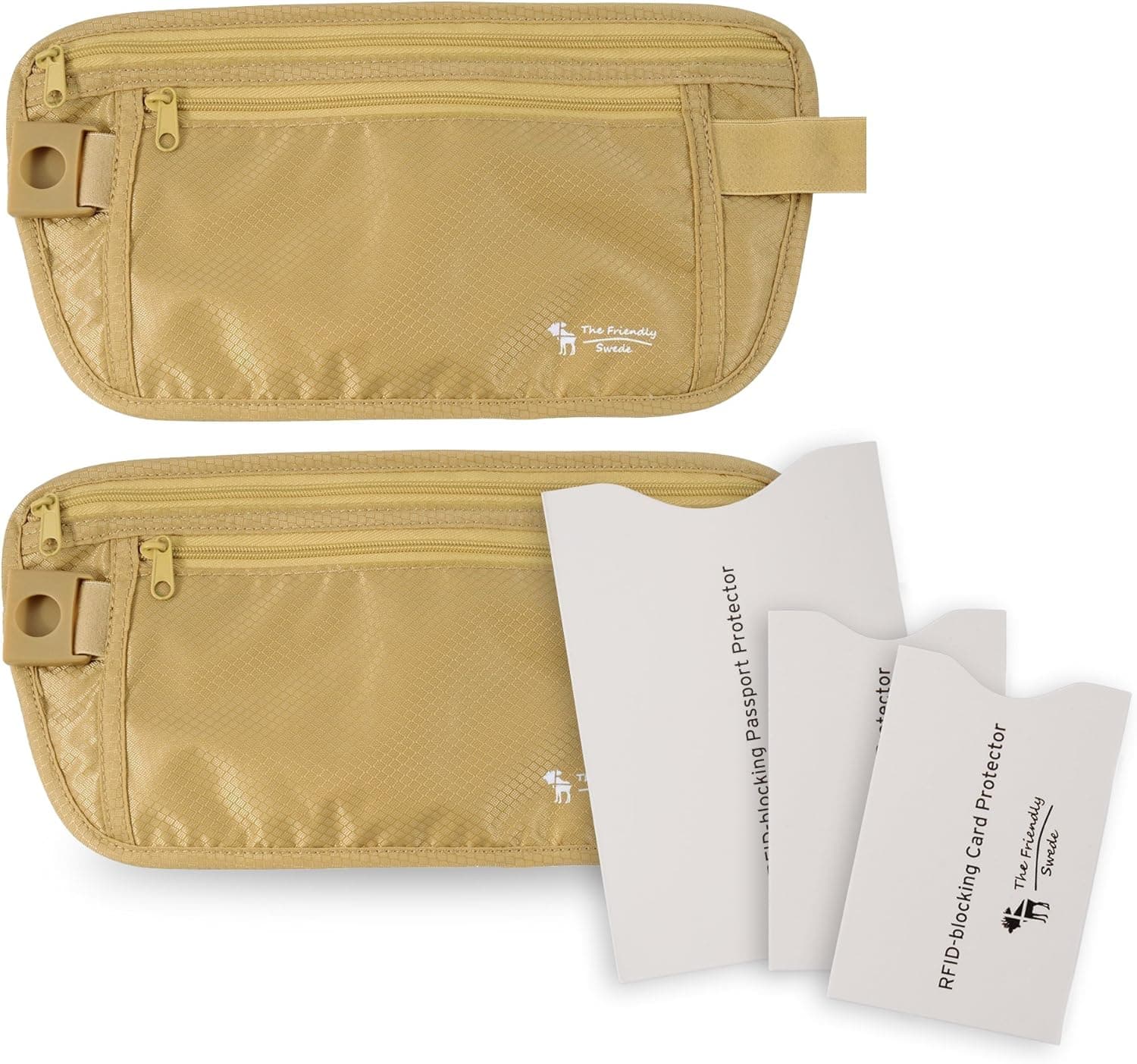The Friendly Swede Money Belt, Travel Wallet (2 Pack) Khaki