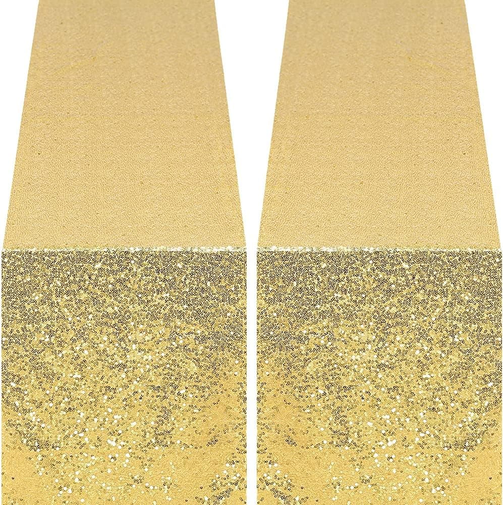 GFCC Gold Sequin Table Runners - 2PCS 12x108inch Gold Table Runner Glitter for Party Wedding Brithday Banquet Dining Christmas Decoration