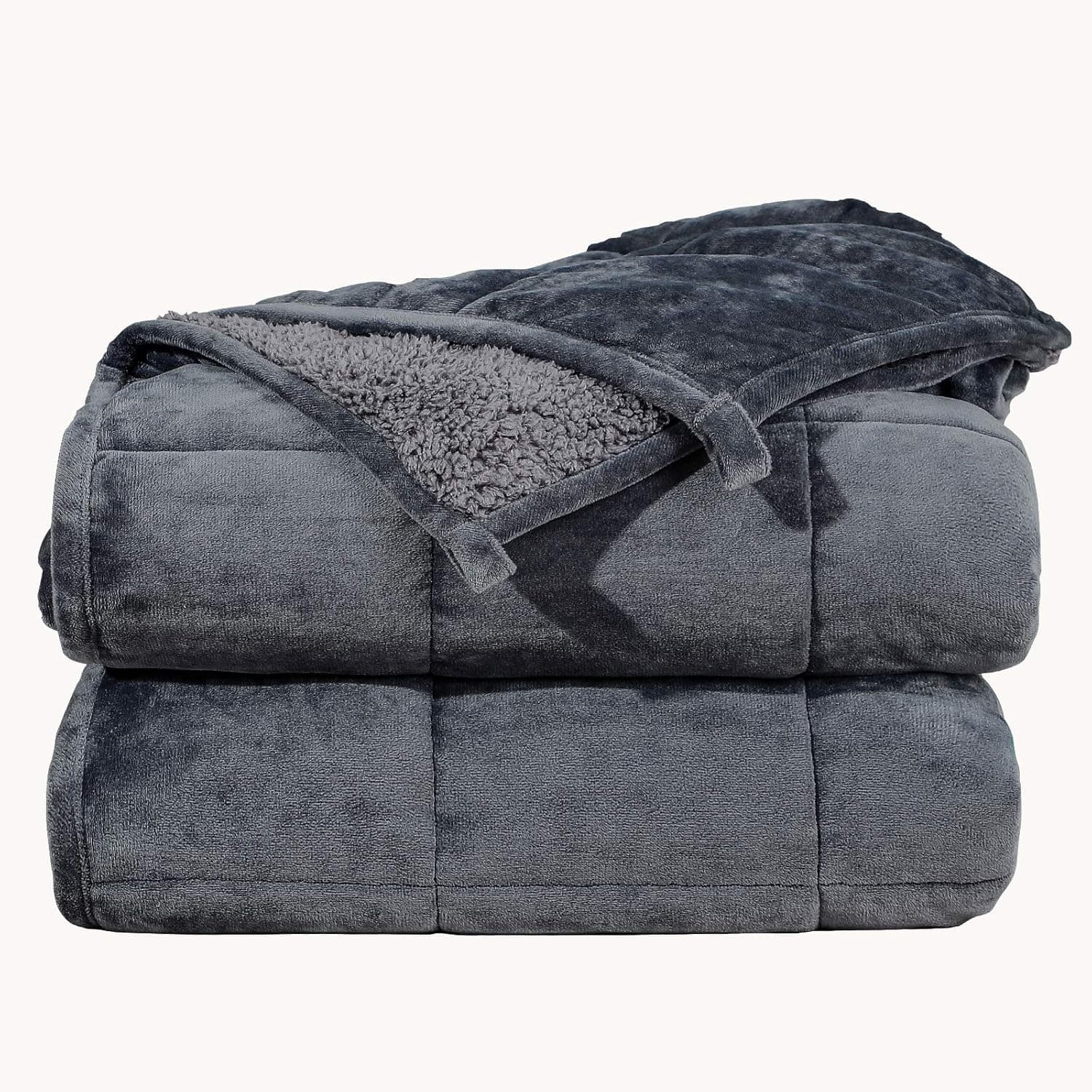 Argstar Sherpa Fleece Weighted Blanket for Adults 15 Lbs On Queen Bed, Soft Cozy Fuzzy Heavy Blankets with Premium Glass Beads, 60"x80", Dark Grey.
