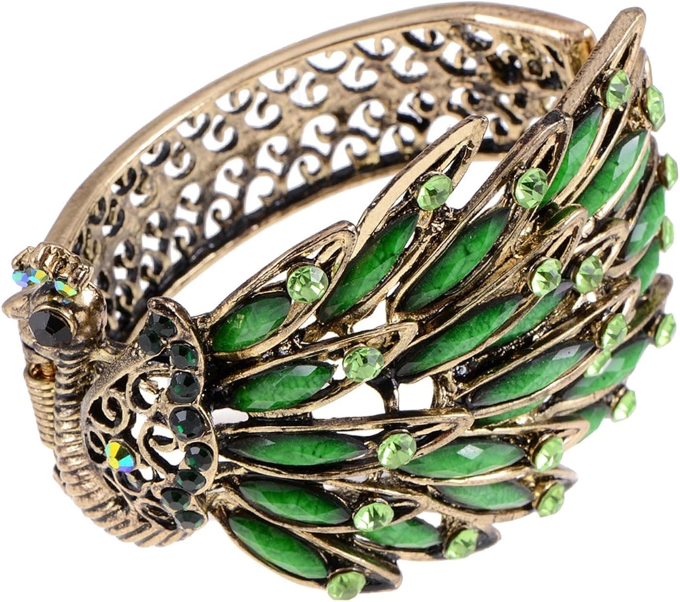 Alilang Womens Antique Golden Tone Peacock Bracelet Bangle with Turquoise Blue Gems