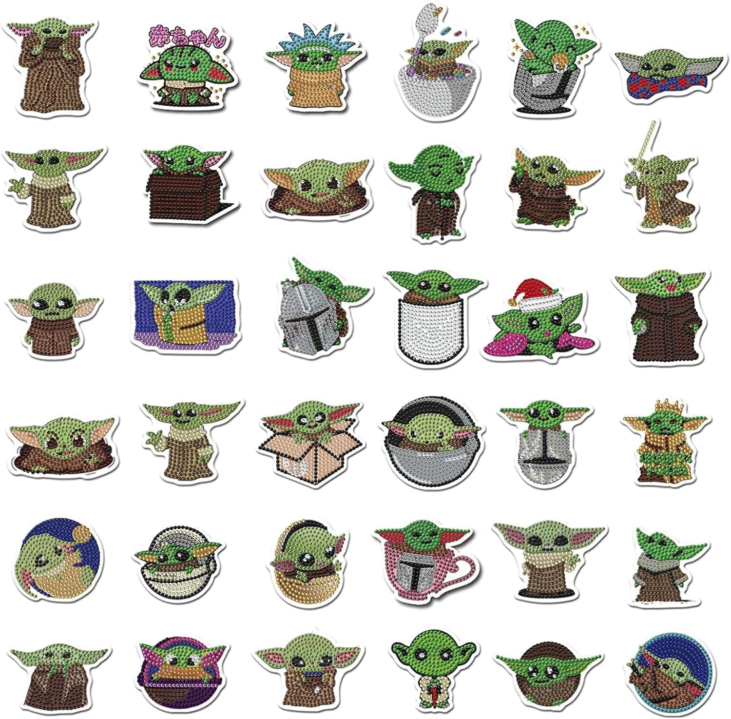 TIANHOO Diamond Painting Stickers, 5D Diamond Painting Kits for Kids, Gem Art Diamond Art Mosaic Stickers by Numbers Kits Yoda Baby - 36Pcs