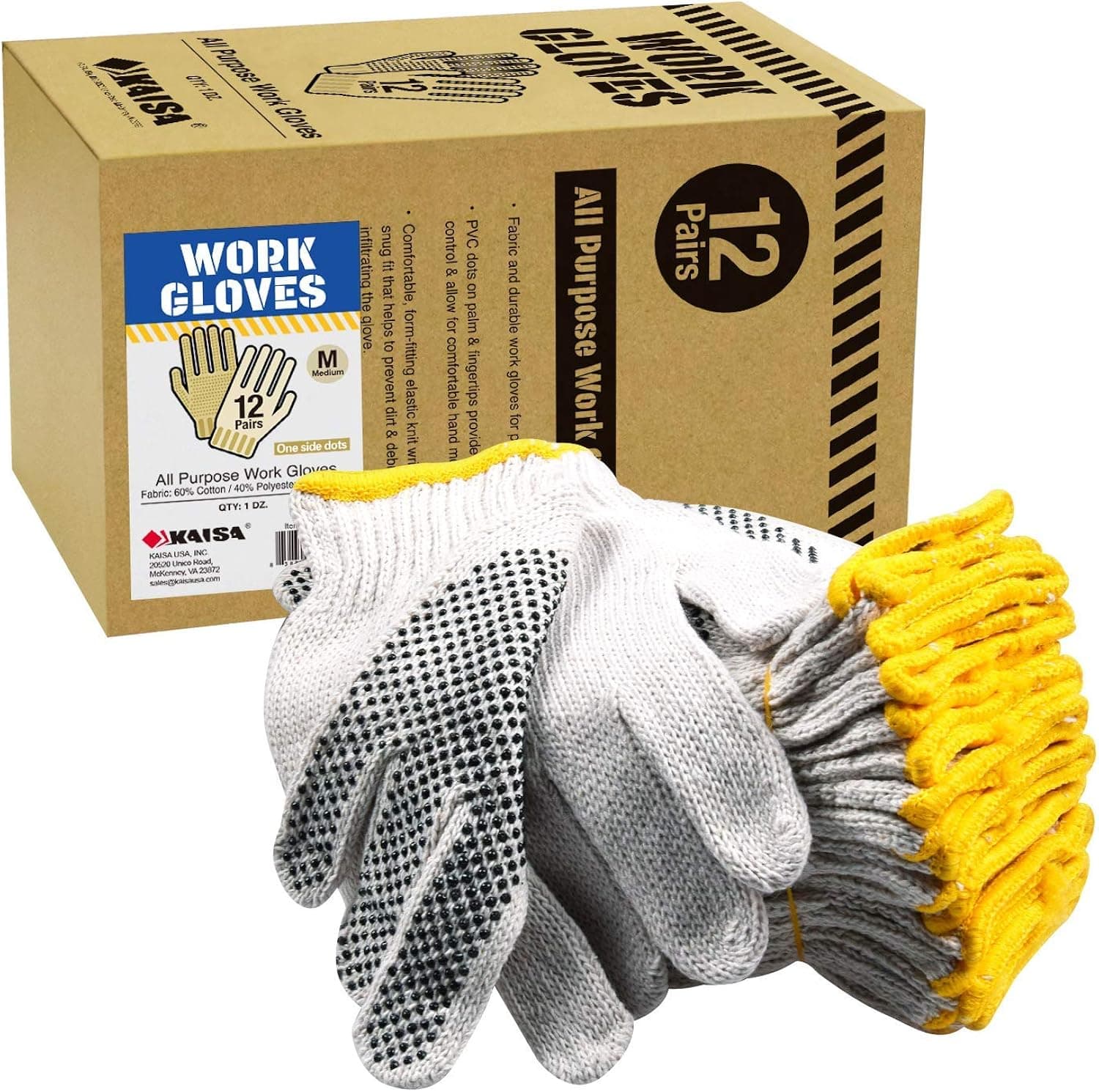 Dot Coated Work Gloves Non-Slip Safety Protective Gloves Elastic Knit Wrist Cotton Gloves