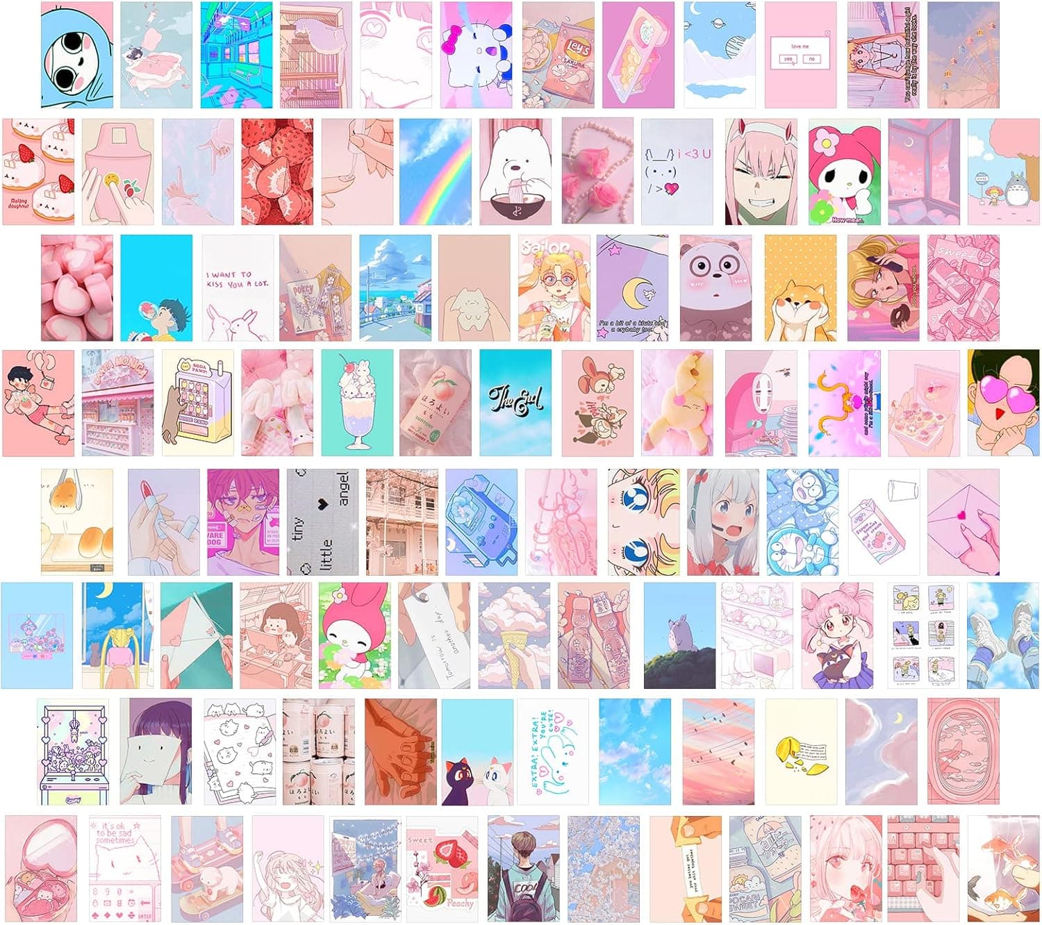GENSTEUO Kawaii Anime Wall Collage Kit Aesthetic Pictures, 100 Set 4x6 Inch, Pink Kawaii Room Decor Aesthetic, Cute Posters for Teen Girls, Anime Room Decor for Bedroom, Trendy Photo Collage for Dorm