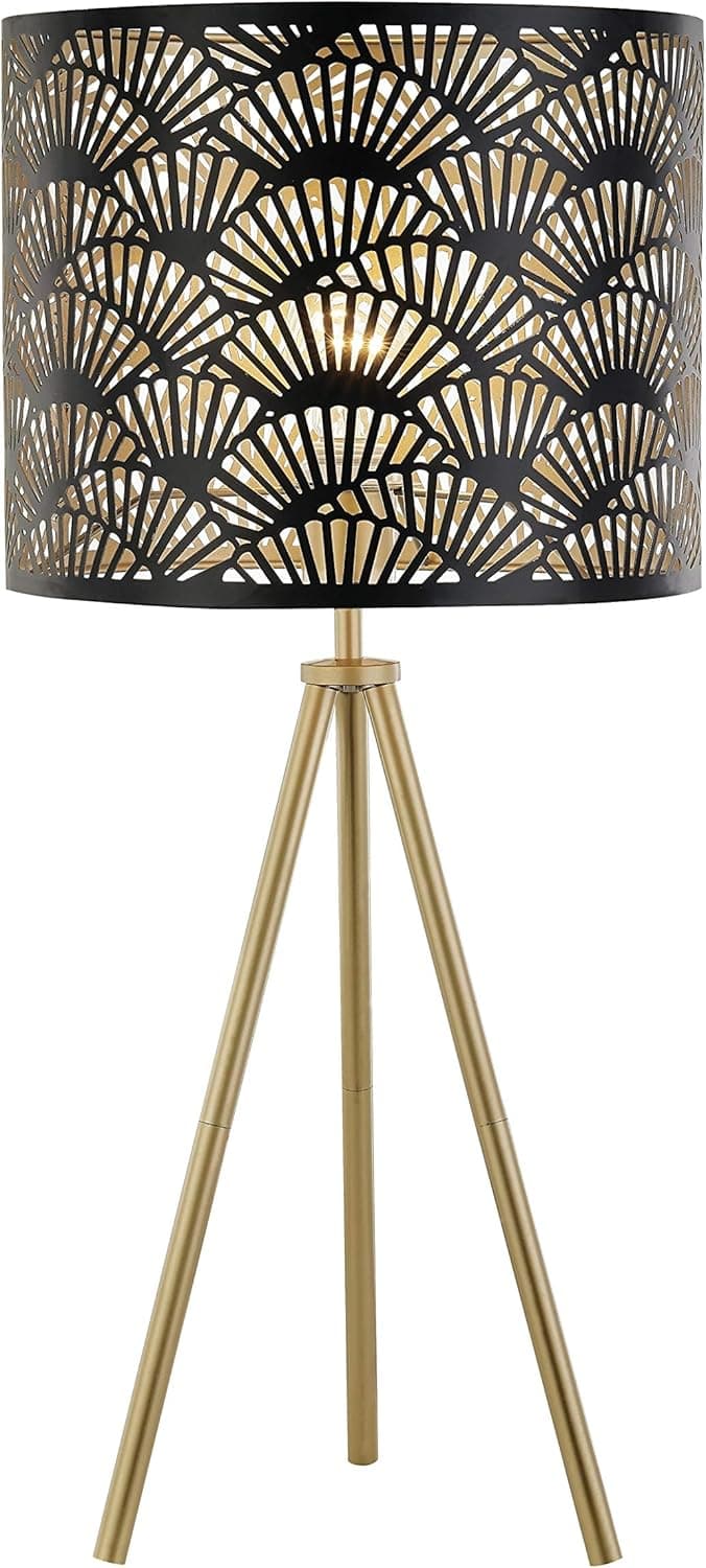LeeZM Gold Bedside Table Lamp for Living Room, Bedroom, Study Desk, Kids Room, Office, Reading,Dorm, Brass Tripod Bedside Desk Lamp with Drum Shade Modern Nightstand Lamp Bed Industrial Night Light