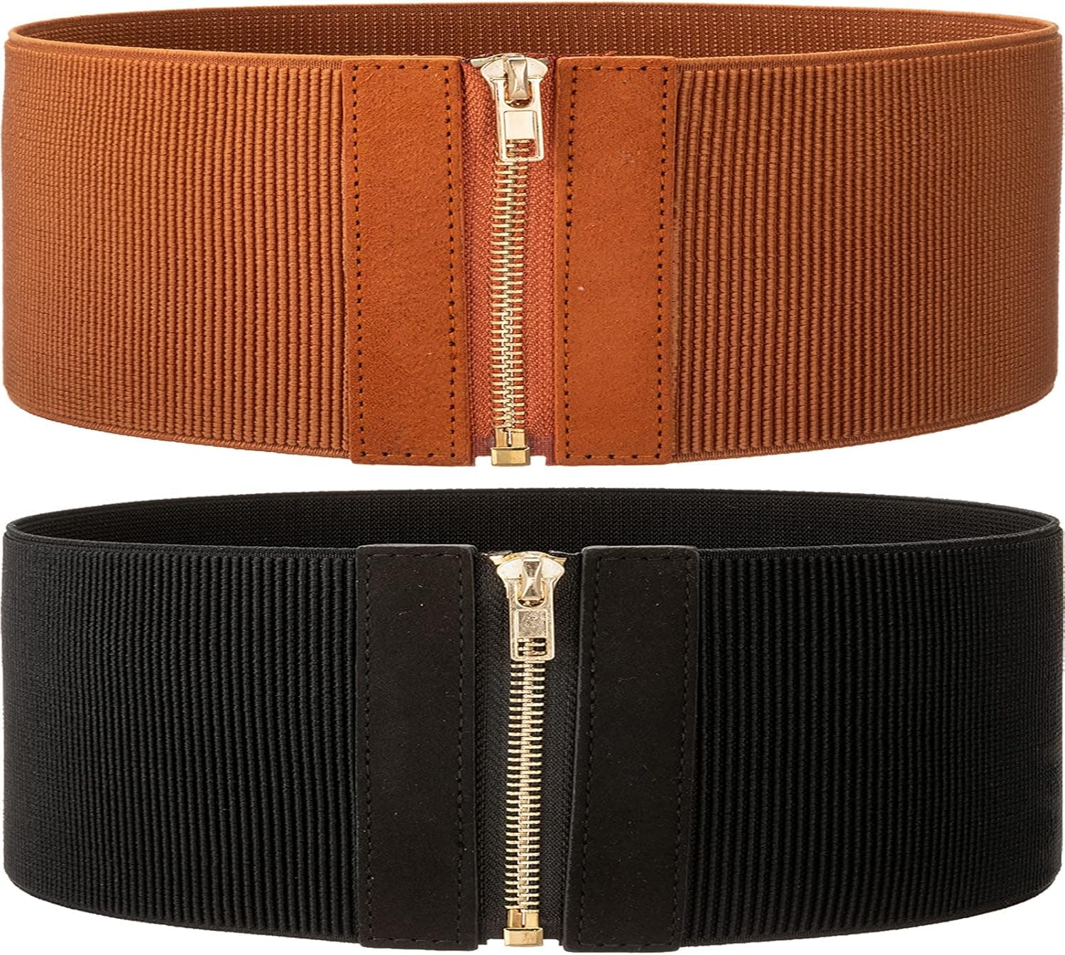 Geyoga 2 Pieces Wide Elastic Belt Waist Cinch Stretch Waistband Retro Dress Vintage Belt with Zipper for Women Girls Daily Collocation