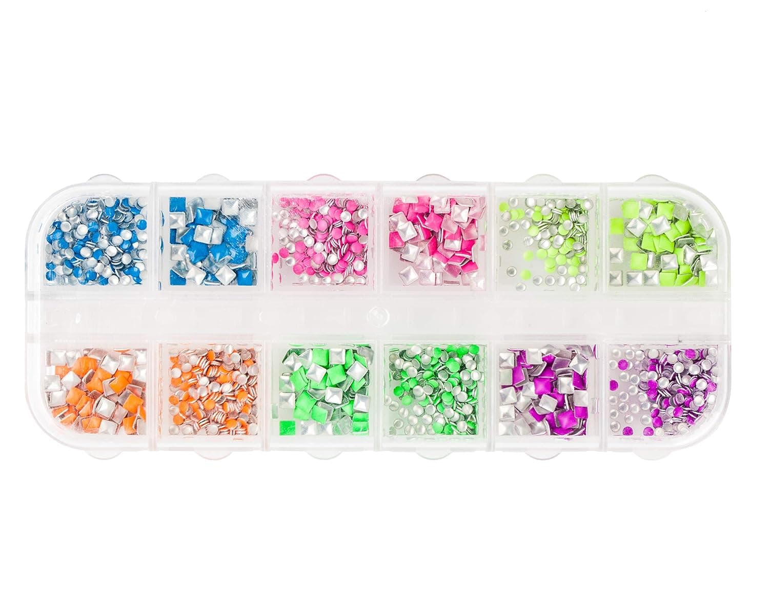 VAGA 1500 Neon Stud Manicure Nail Art Decorations in 6 Colours , Square and Round Shapes