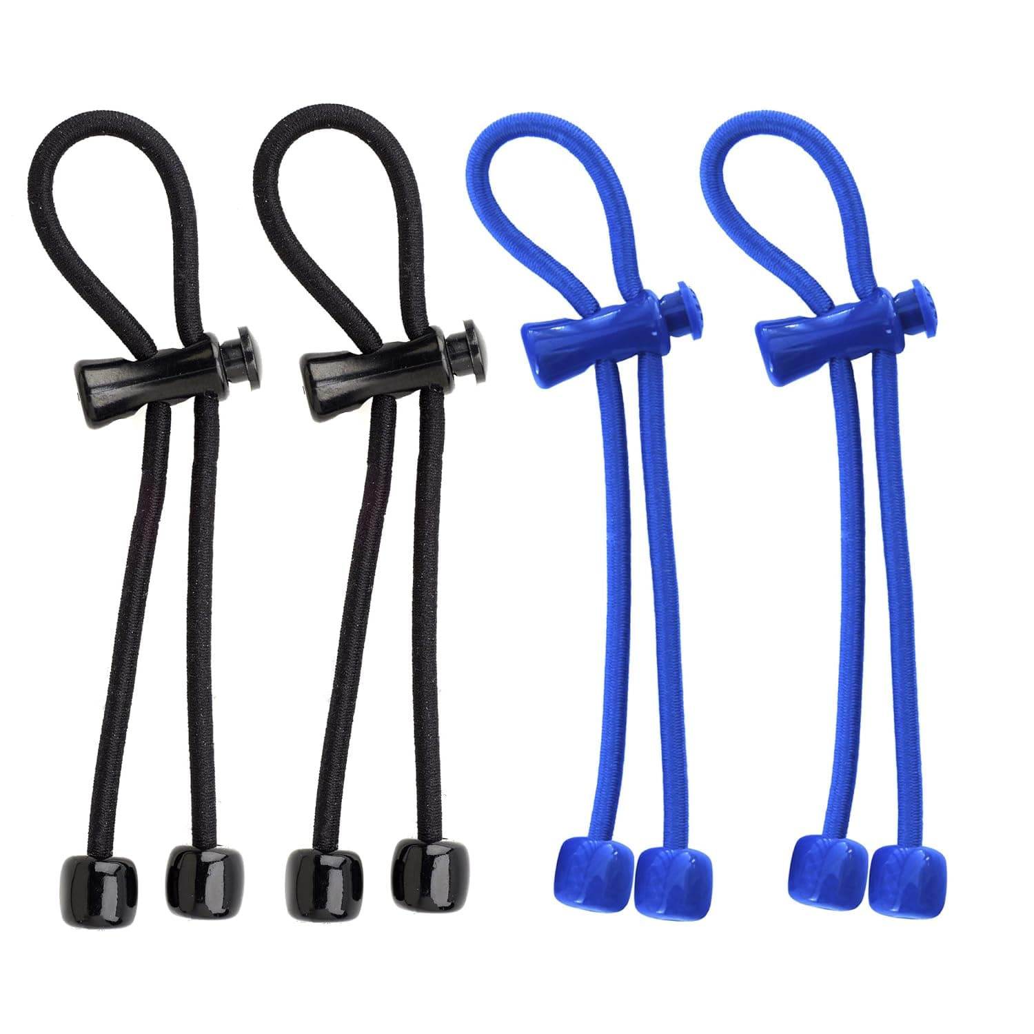 Pulleez Sliding Ponytail Holder, Set of 4 - Acrylic Charms - 2 Black / 2 Dark Blue Elastic Hair Ties