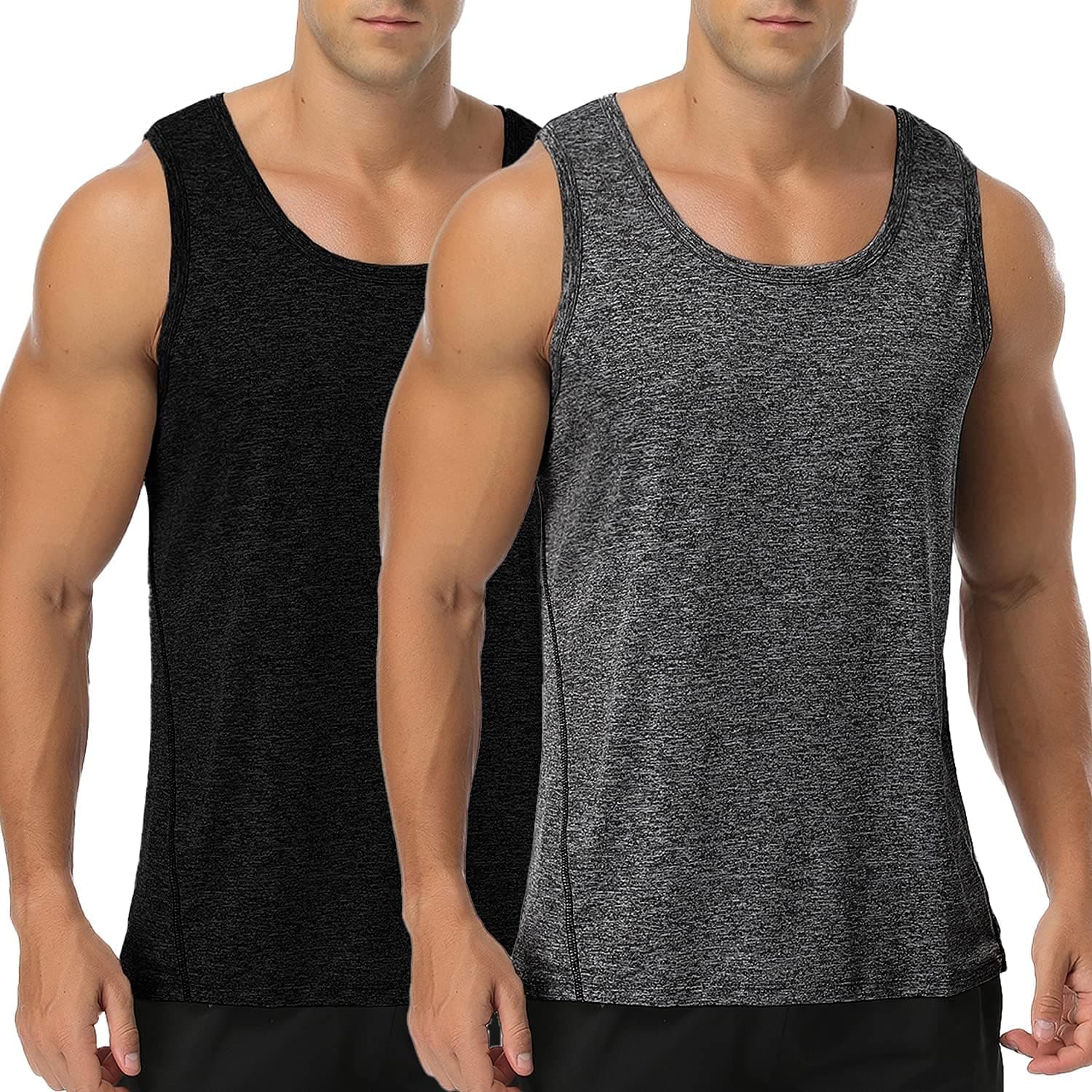 Babioboa Men's 2 Packs Sleeveless Tank Top Cool Dry Shirts Muscle Gym Athletic Shirts for Workout Gym Jogging Running
