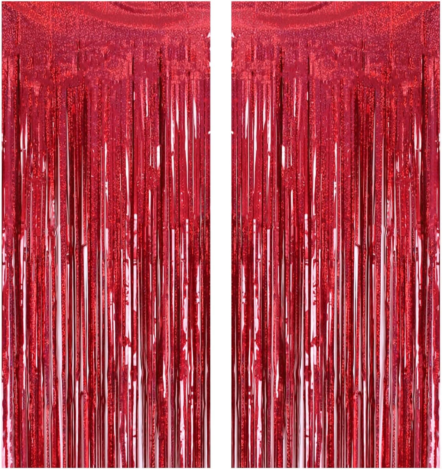 2 Pack 3.2ft x 8.2ft Red Foil Fringe Curtain, Glitter Metallic Tinsel Foil Fringe Curtains Photo Booth Backdrop Tinsel Door Curtains for Wedding Bridal Shower Bachelorette Christmas Party Decorations