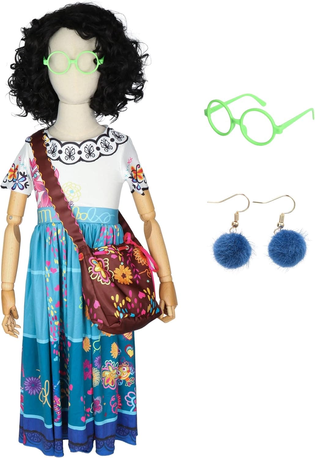 Cosela Mirabel Costume Dress for Girls One-piece Dress for Kids Princess Copslay Party Dressed Up with Glasses Earrings