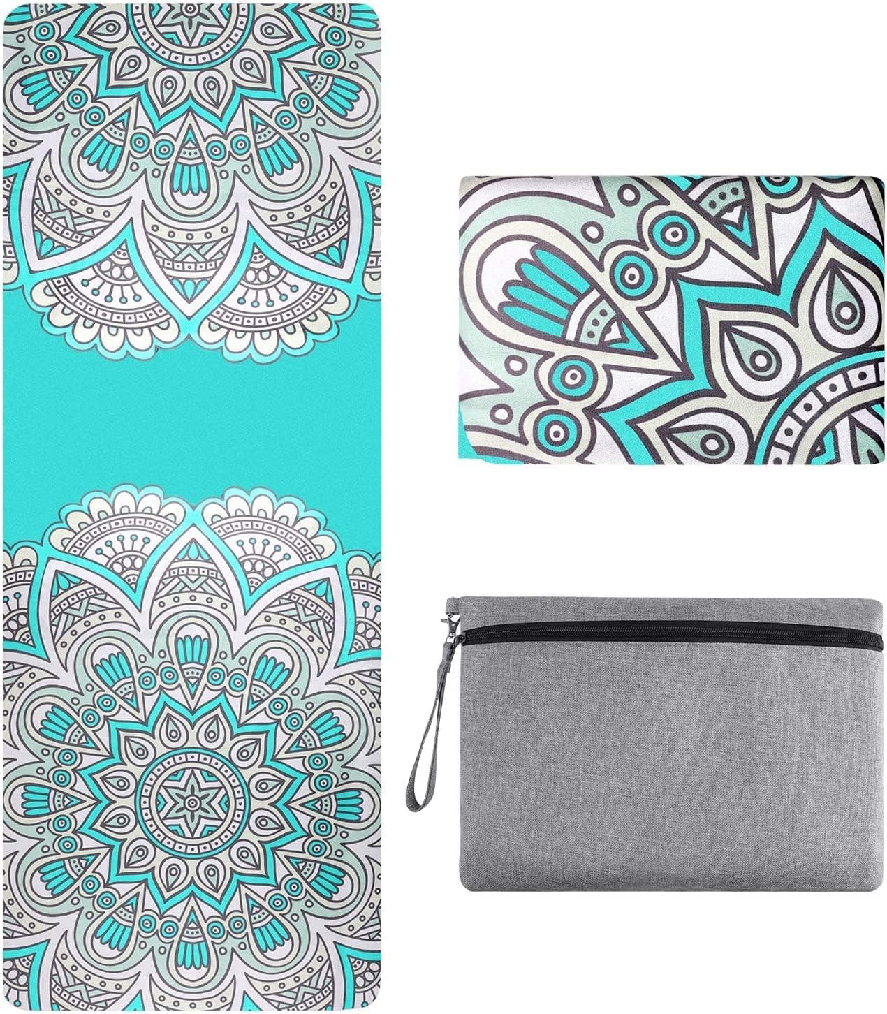Travel Yoga Mat - Foldable 1/16 Inch Thin Hot Yoga Mat Non Slip Sweat Absorbent Fitness & Exercise Mat for Yoga, Pilates, Floor Exercises, Coming with Carrying Bag